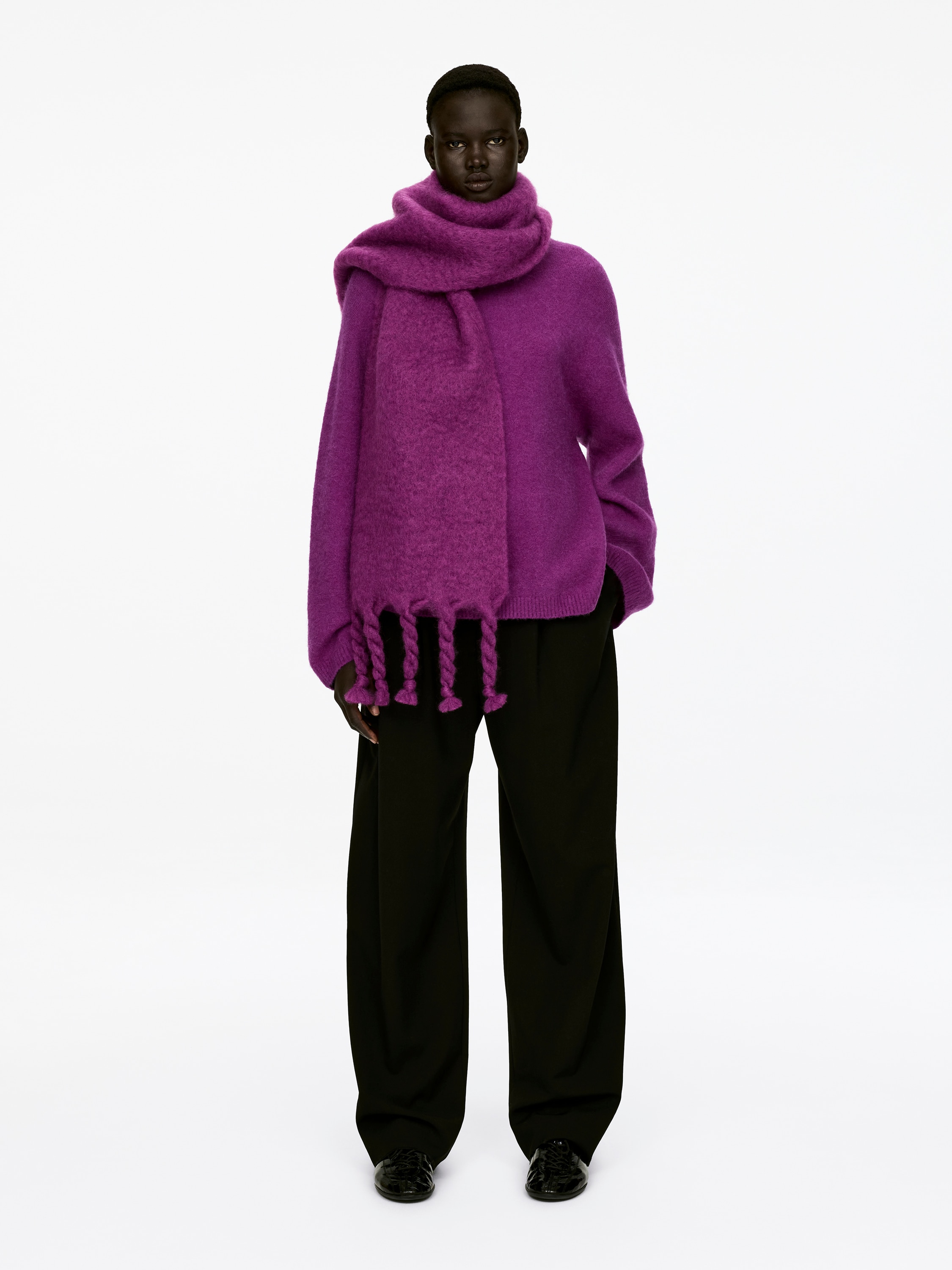 Mohair-Wool Blend Scarf - Purple/Grey