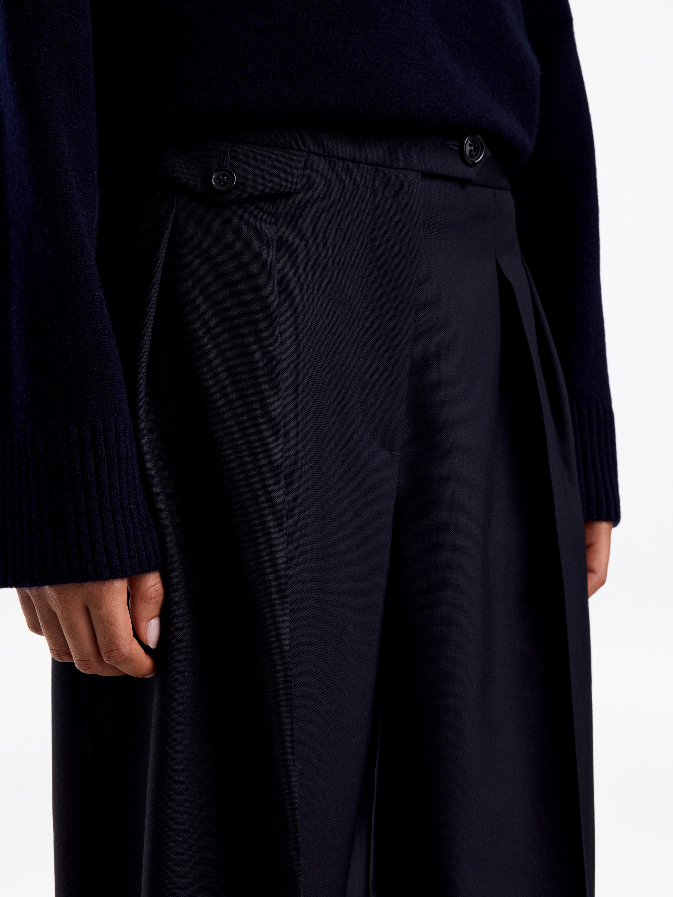 Hopsack Wool Trousers - Dark Blue - Regular fit - women - StillMedia/Lookbook - 4