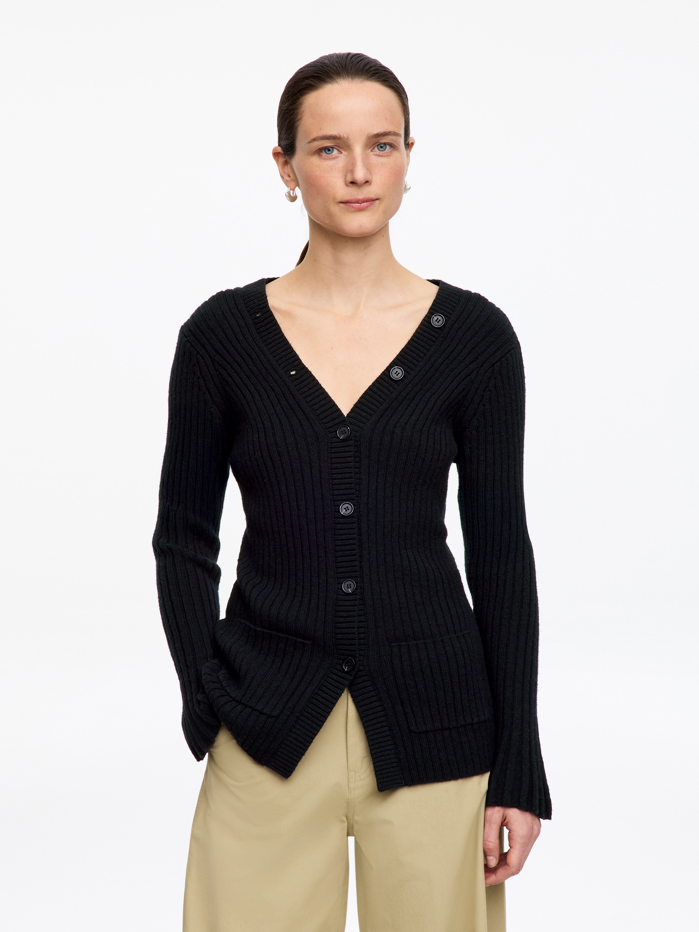 Bordás kötött kardigán - Sötétkék