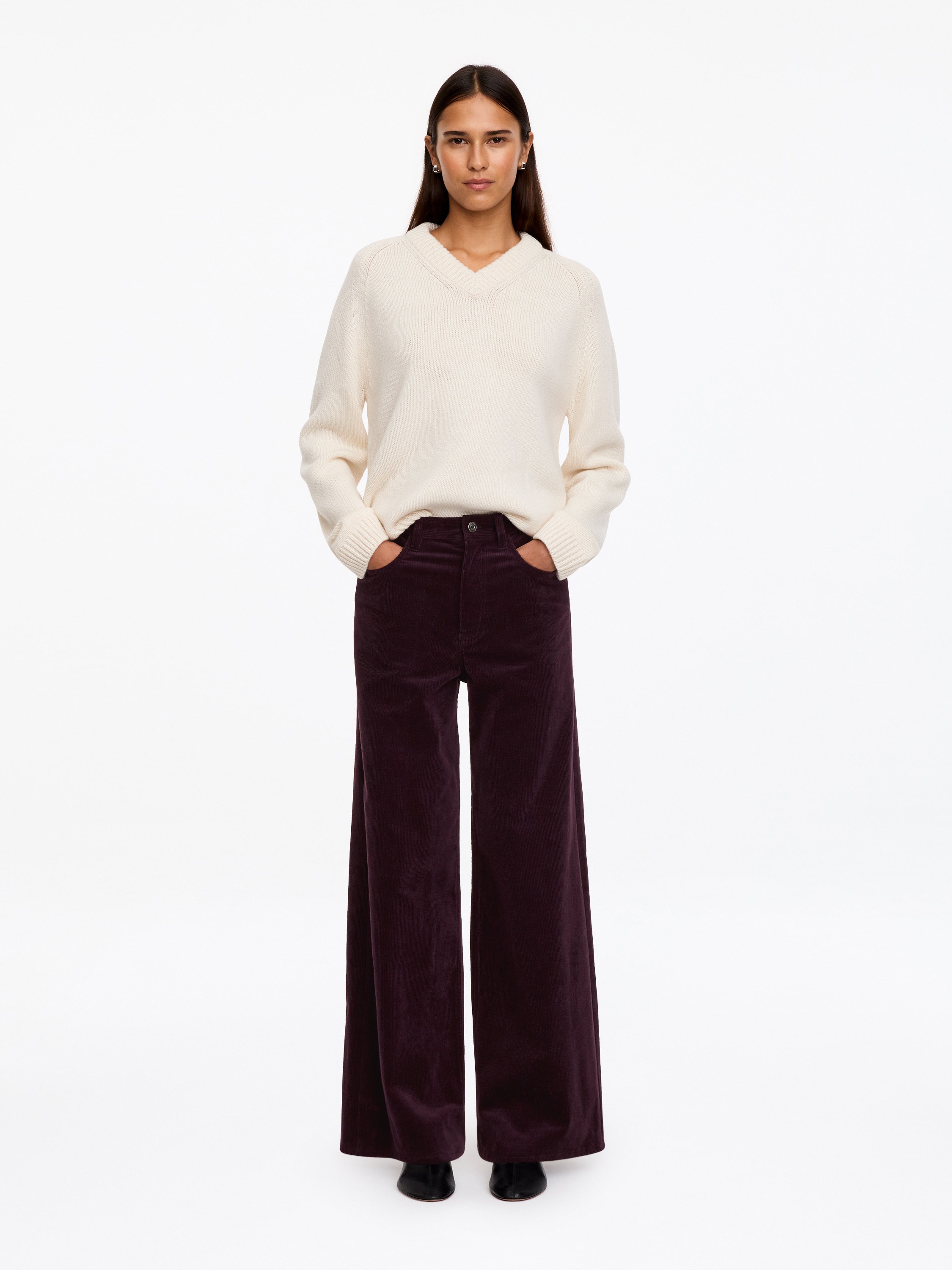 Pantaloni din catifea côtelată - Vișiniu/Taupe Închis