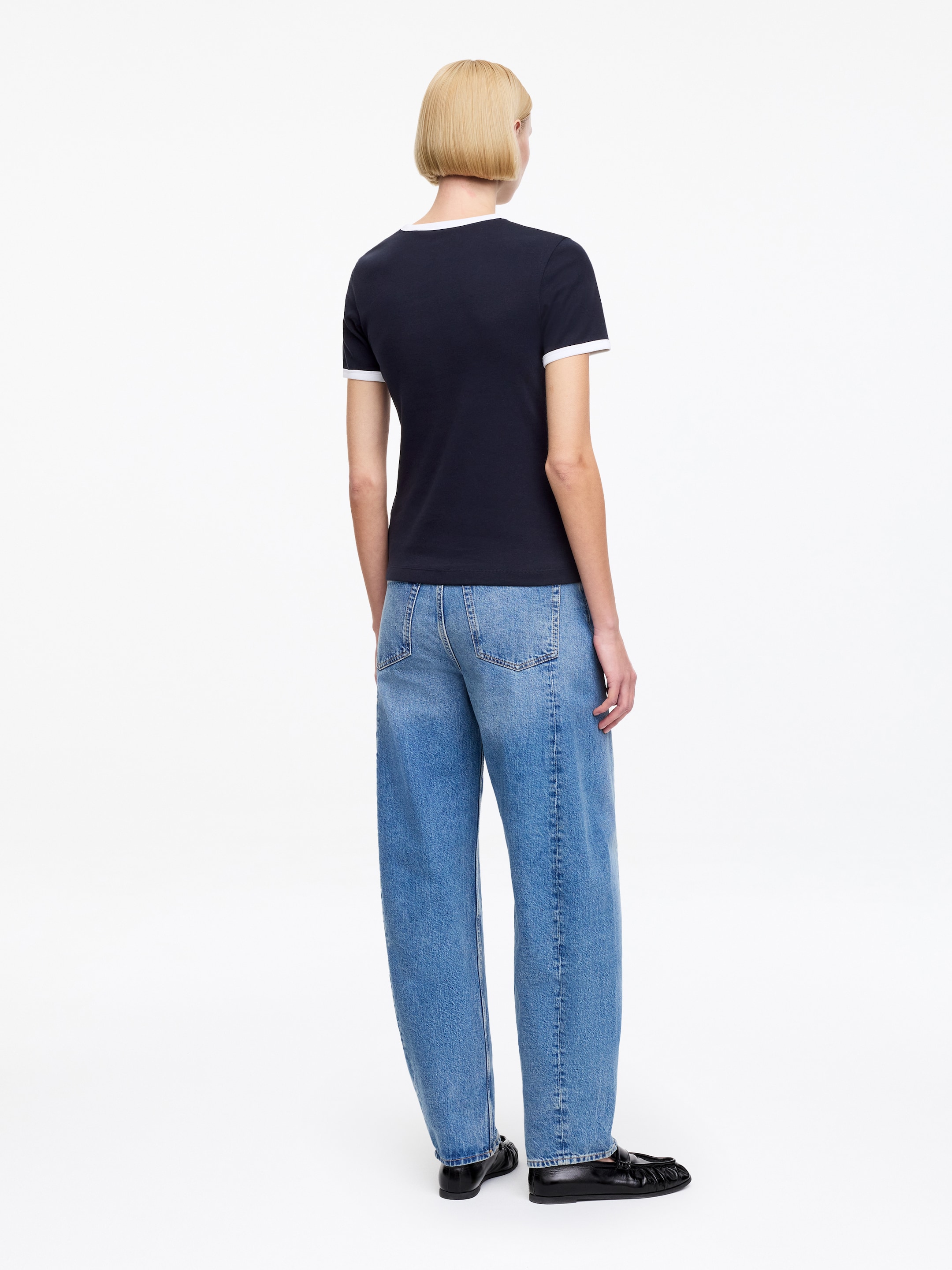Prążkowany T-shirt - Ciemnoniebieski - Wąski fason - Women - StillMedia/Lookbook - 3