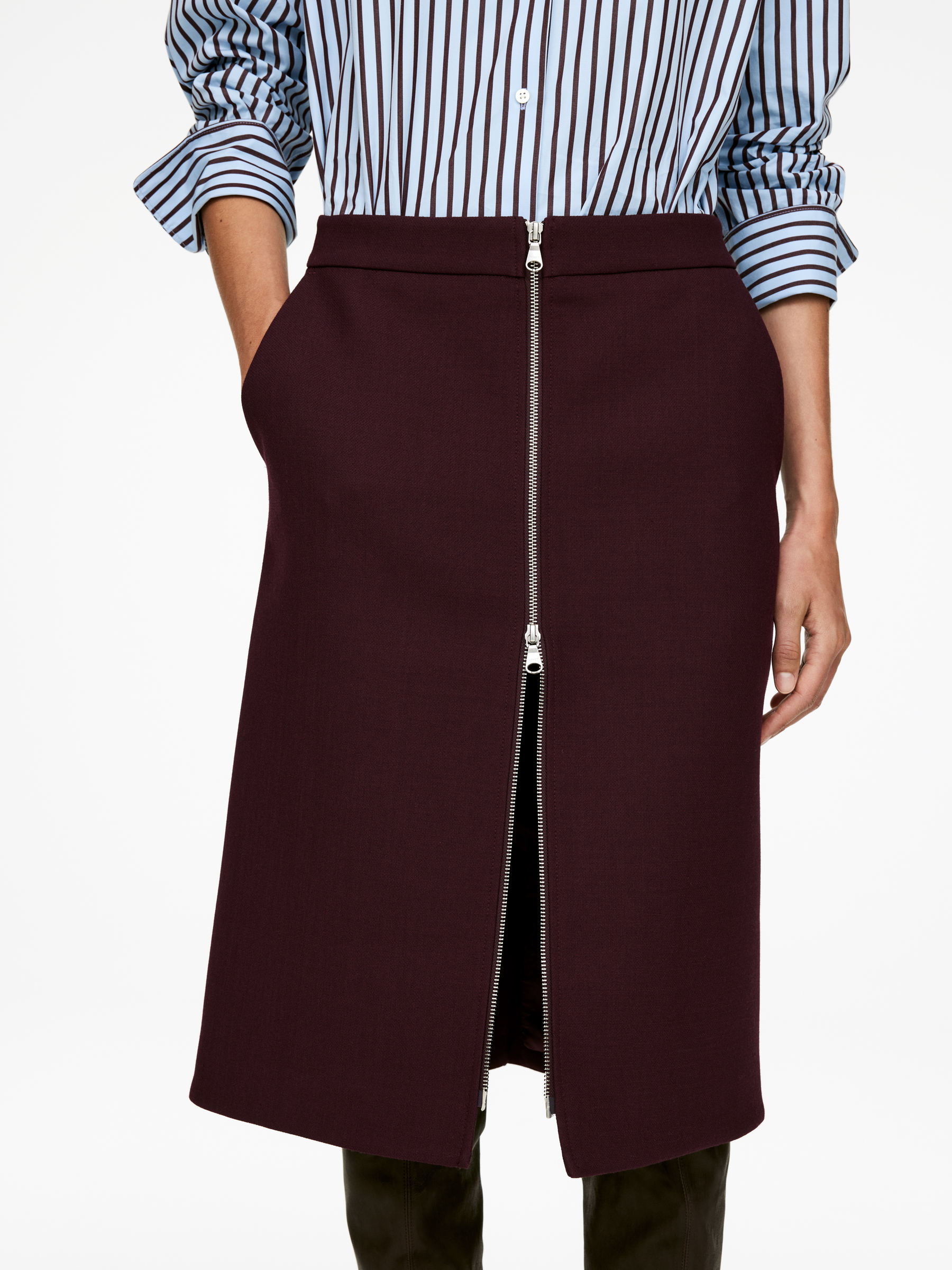 Wool-Blend Zip Skirt - Dark Red - Regular fit - Women - StillMedia/Lookbook - 5