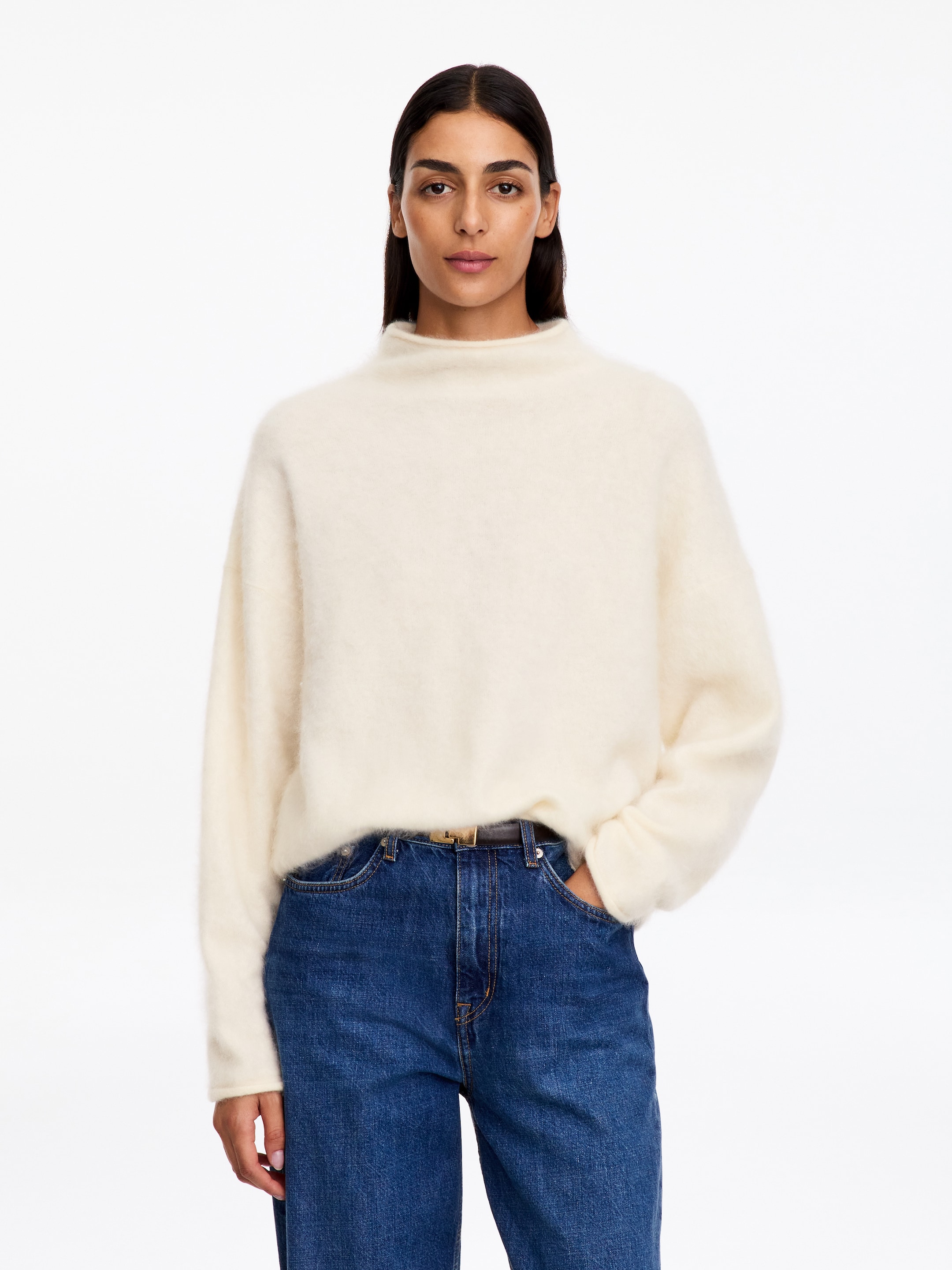 Rollkragenpullover aus reinem Kaschmir-White-20500