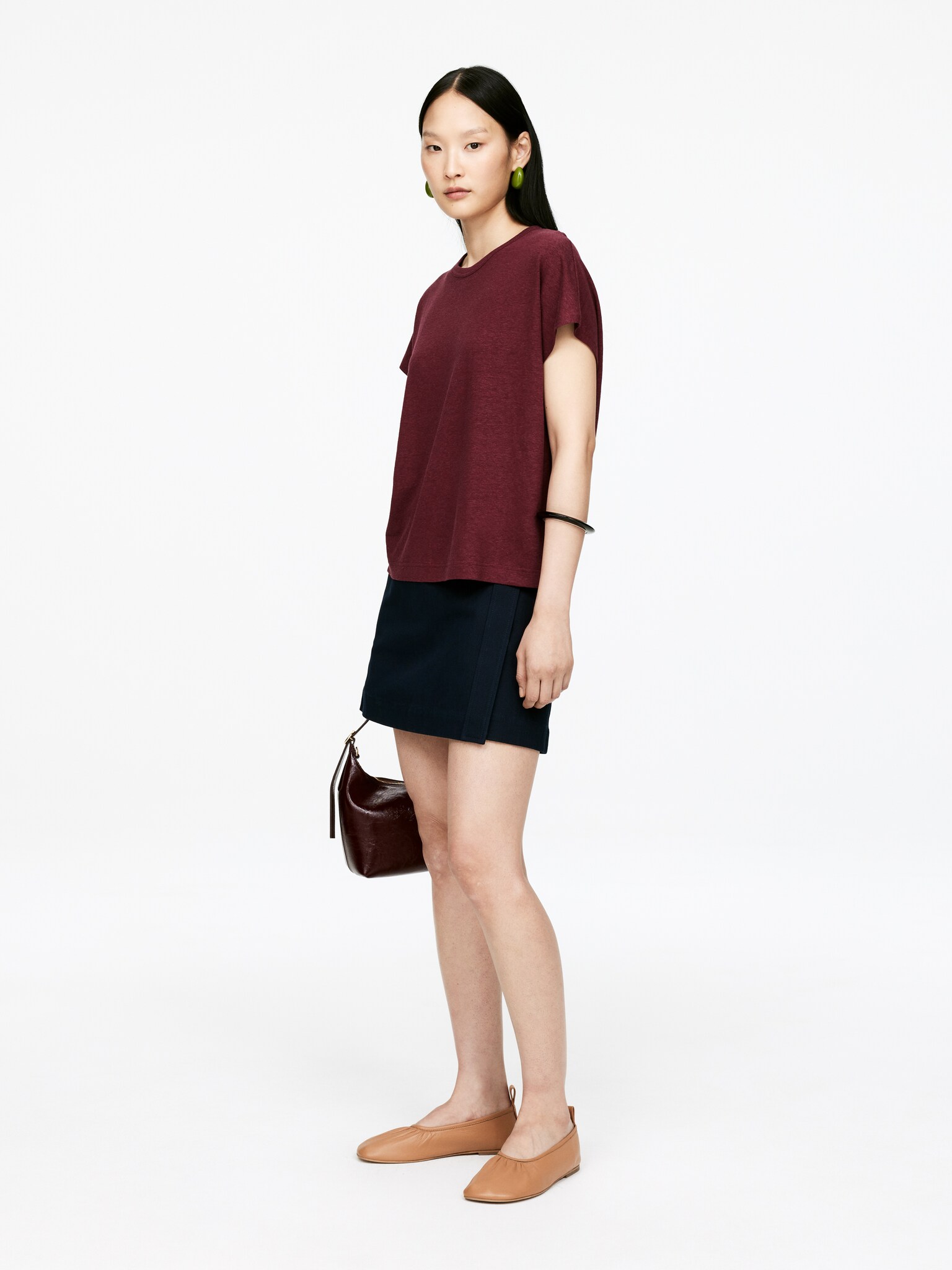 T-shirt in misto lino - Bordeaux/Bianco - 5