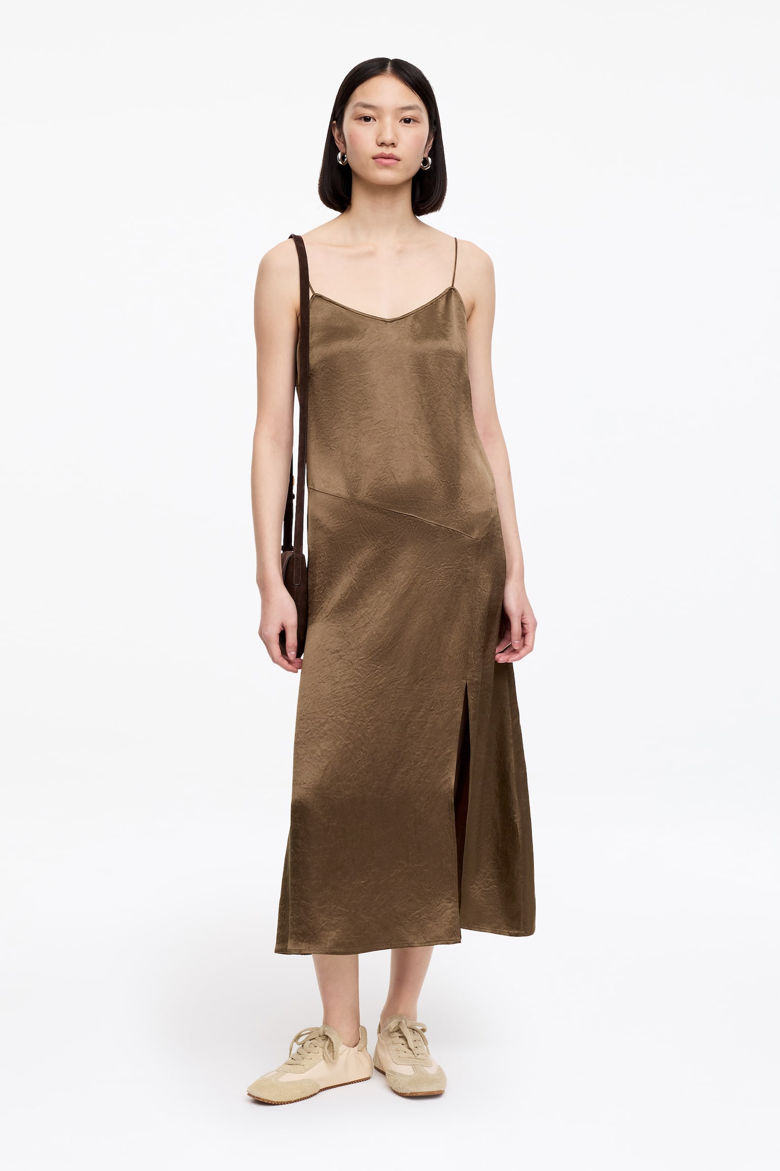 Satijnen slipdress - Bruin - 1