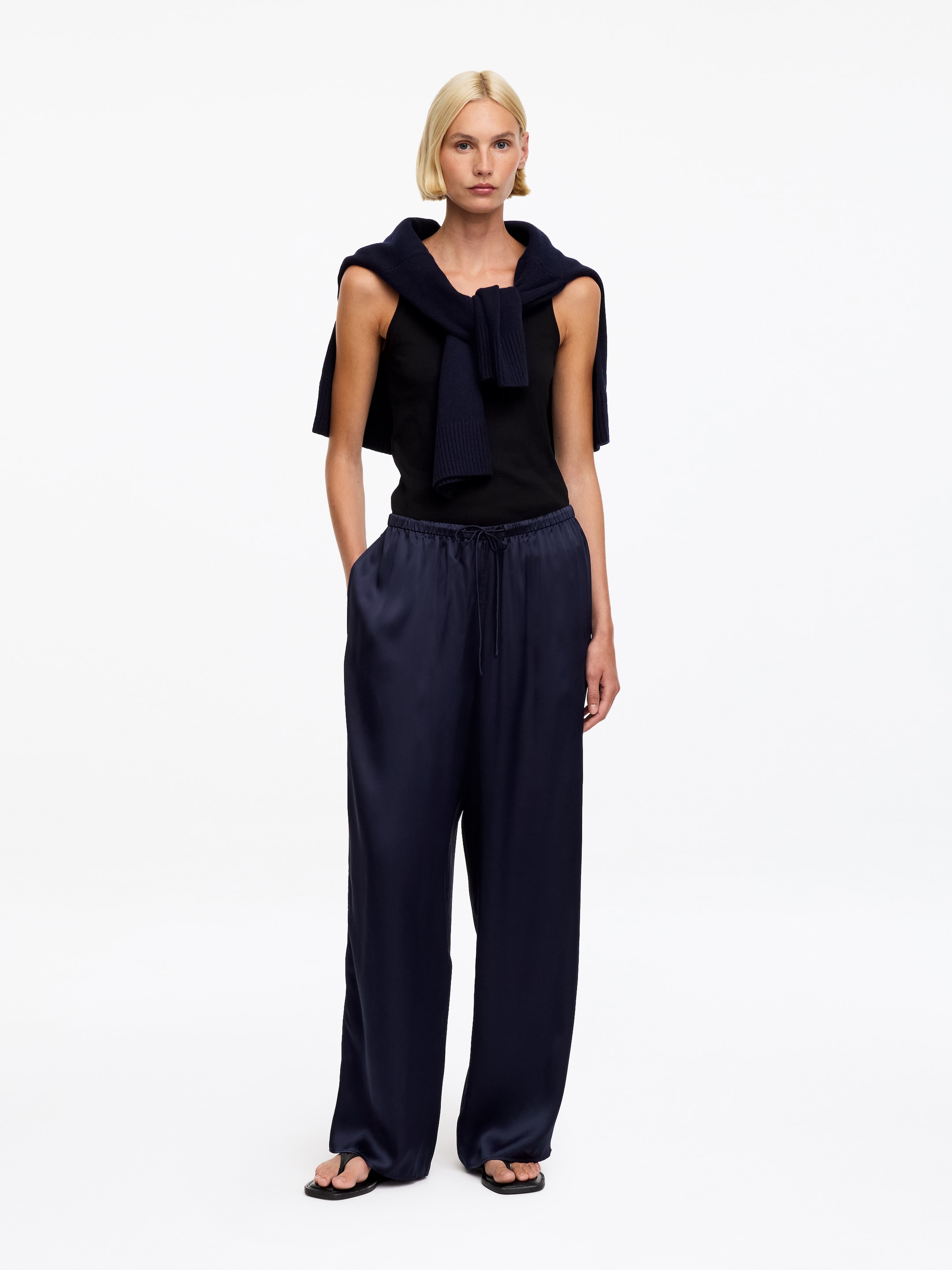 Pantaloni in raso di seta-Blue-19159