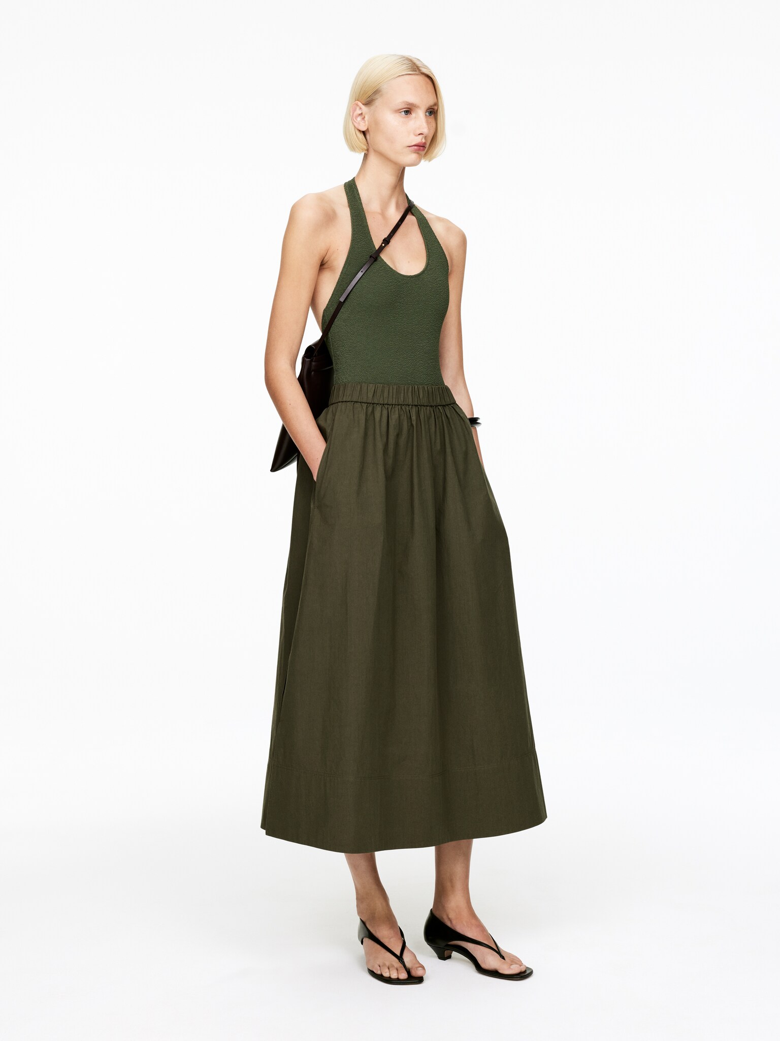 Trapezowa bawełniana spódnica - Zielony khaki/Czarny - 4