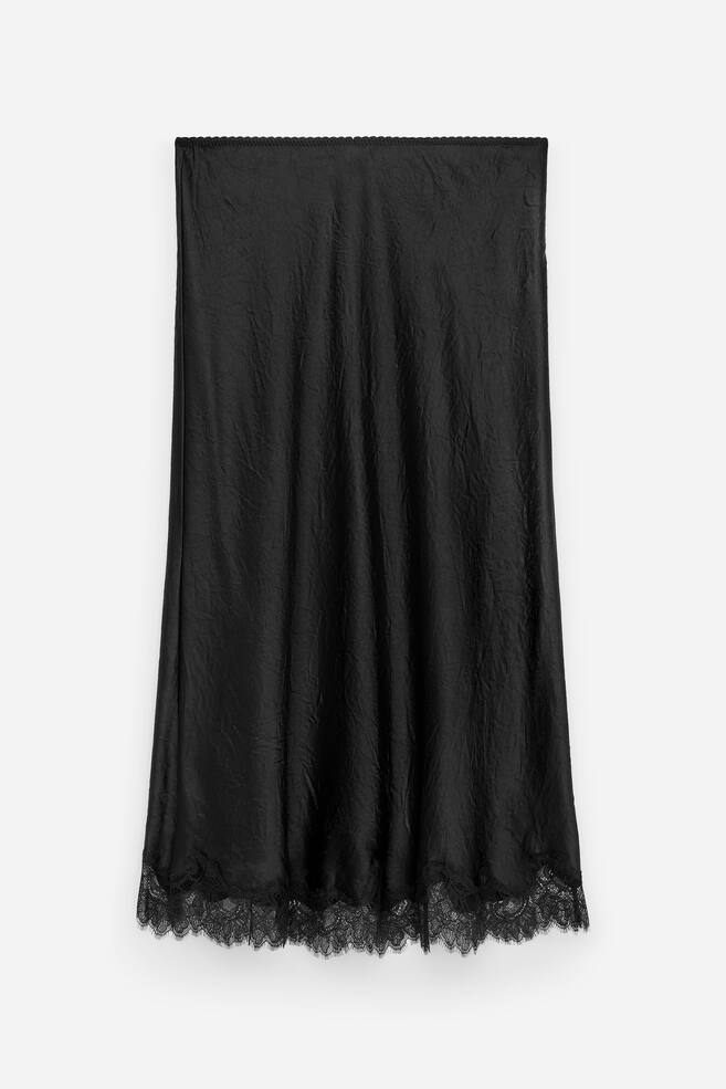 Lace-Detail Satin Skirt - Black - 1
