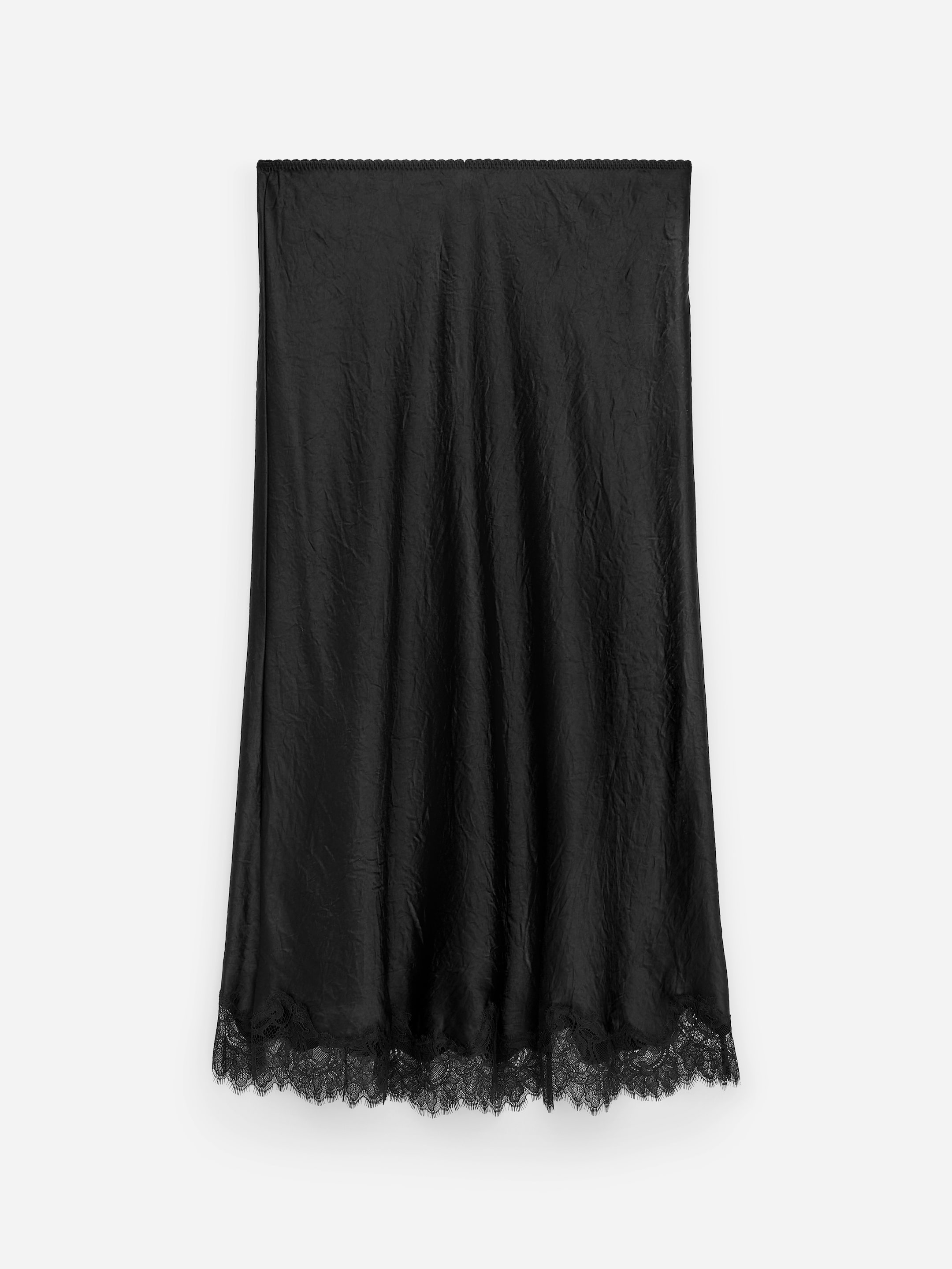 Lace-Detail Satin Skirt-Black-17610