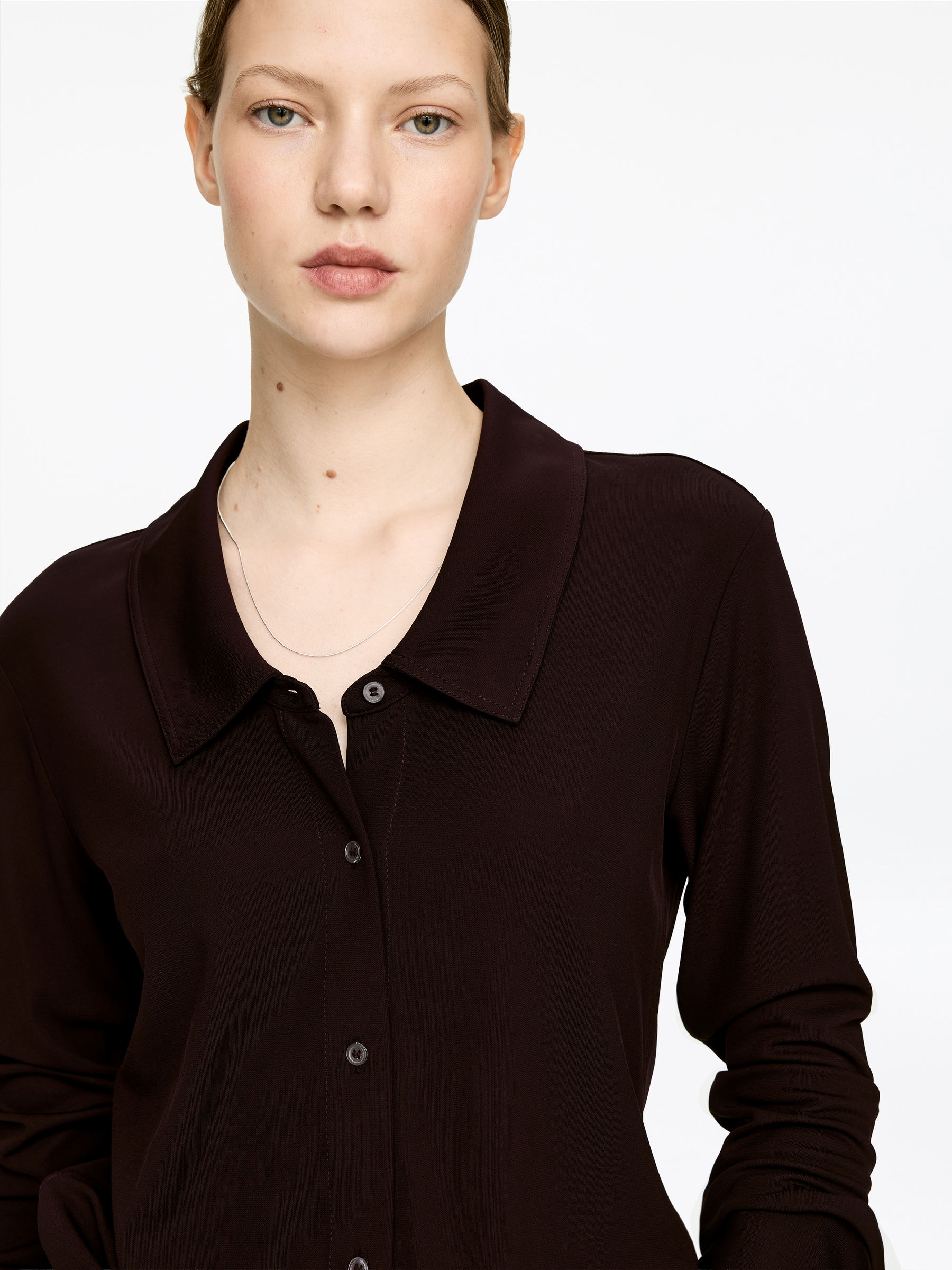 Fluid Jersey Shirt - Dark Red - Slim fit - Women - StillMedia/Lookbook - 11