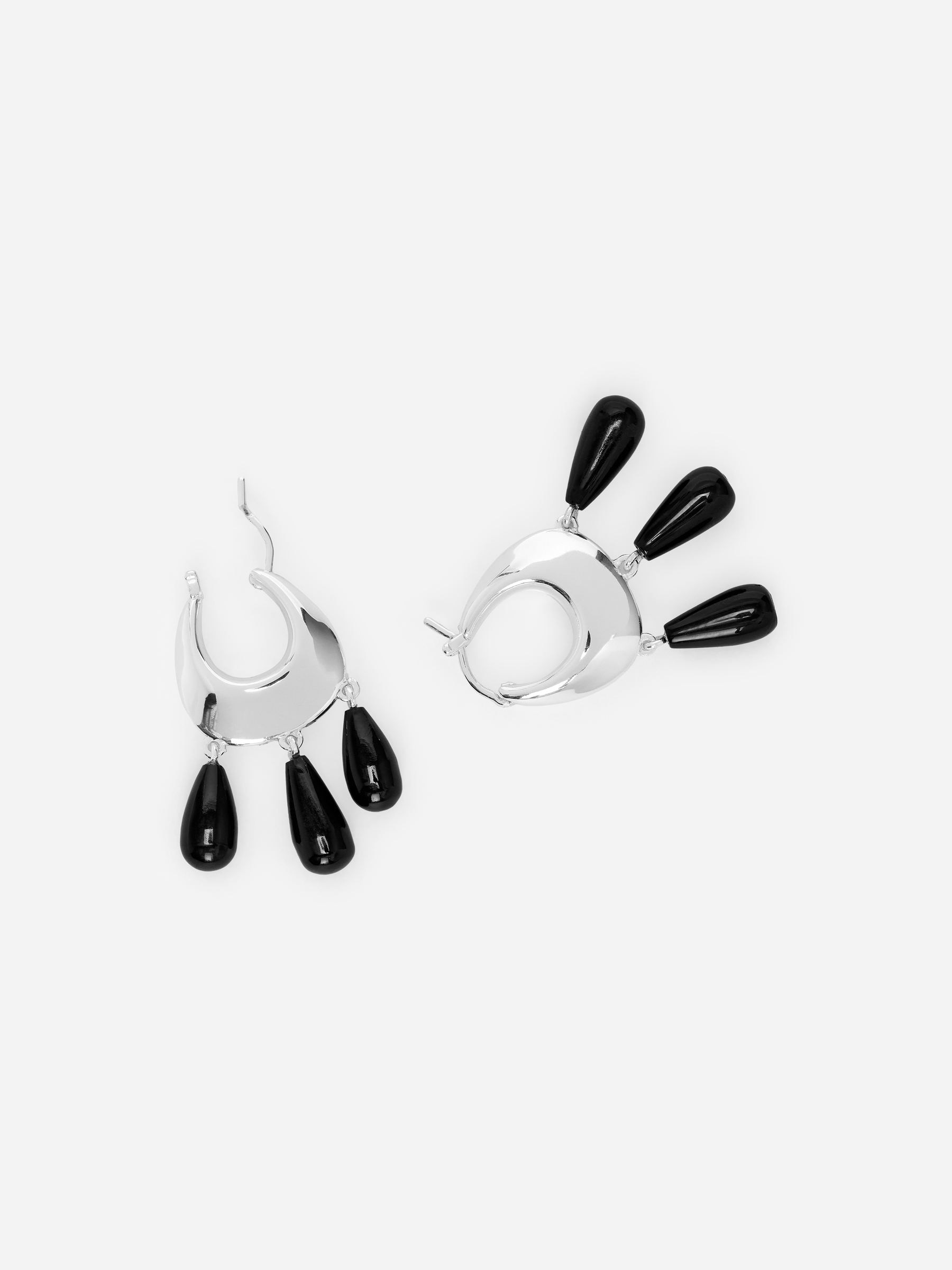 Silver-Plated Hoop Earrings - Silver/Black - Women - StillMedia/DescriptiveDetail - 1