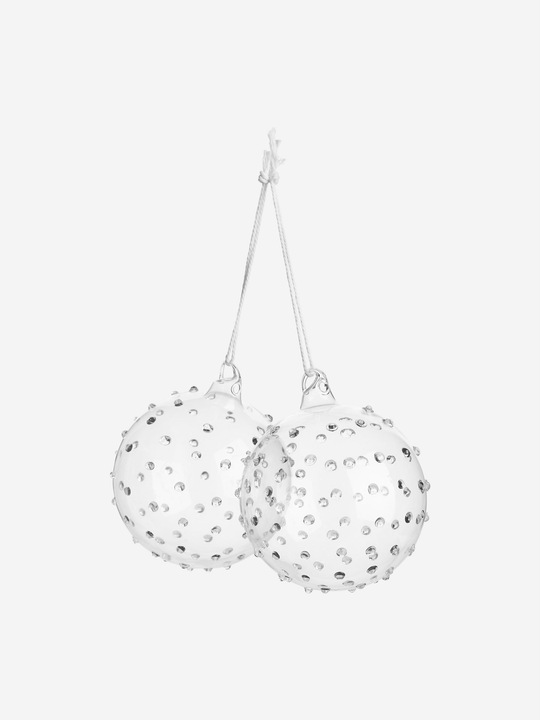 Textured Glass Baubles Set of 2-Transparent-4862
