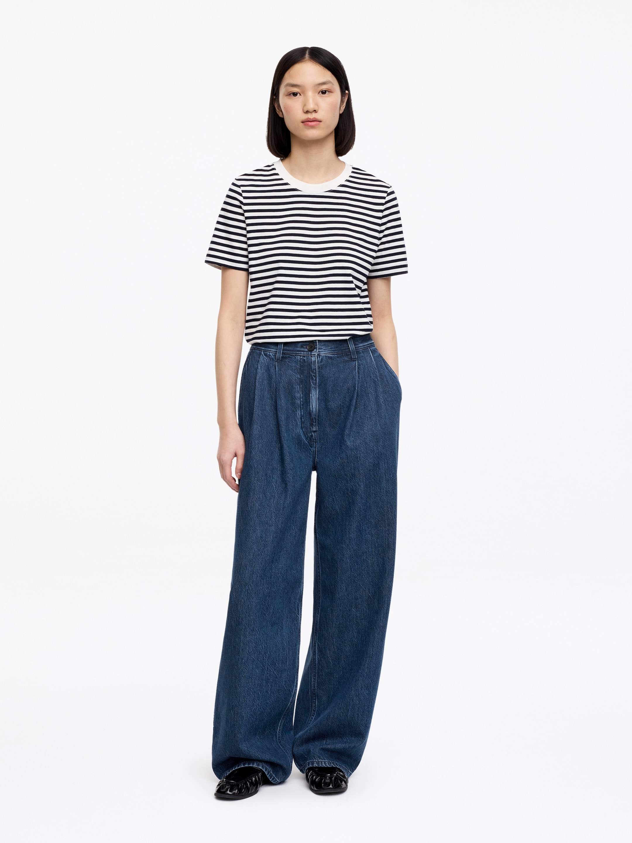 Wide Pleated Jeans-#3E64A7-18239
