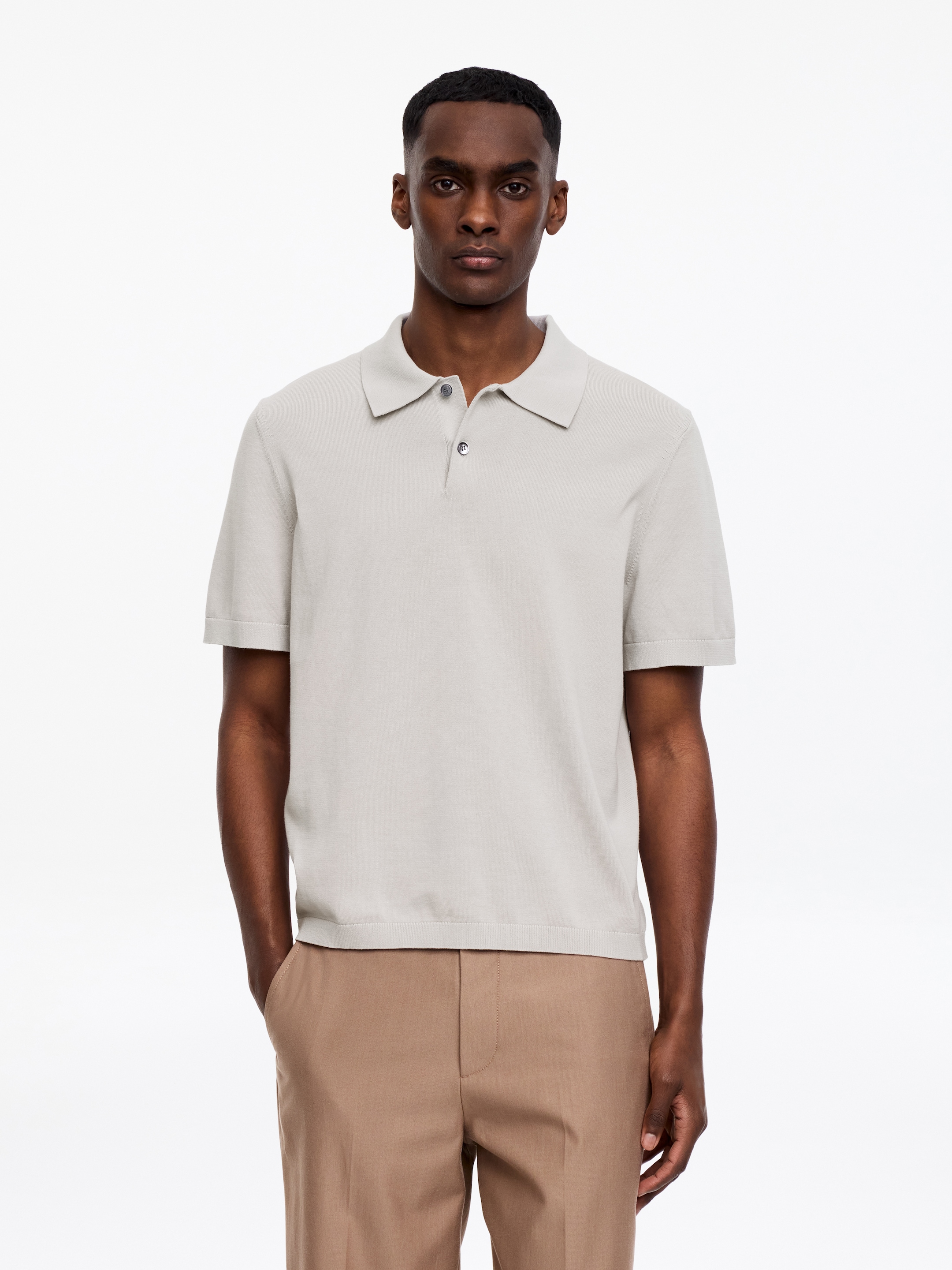 Fine-Knit Polo Shirt-#B9B1AA-18451