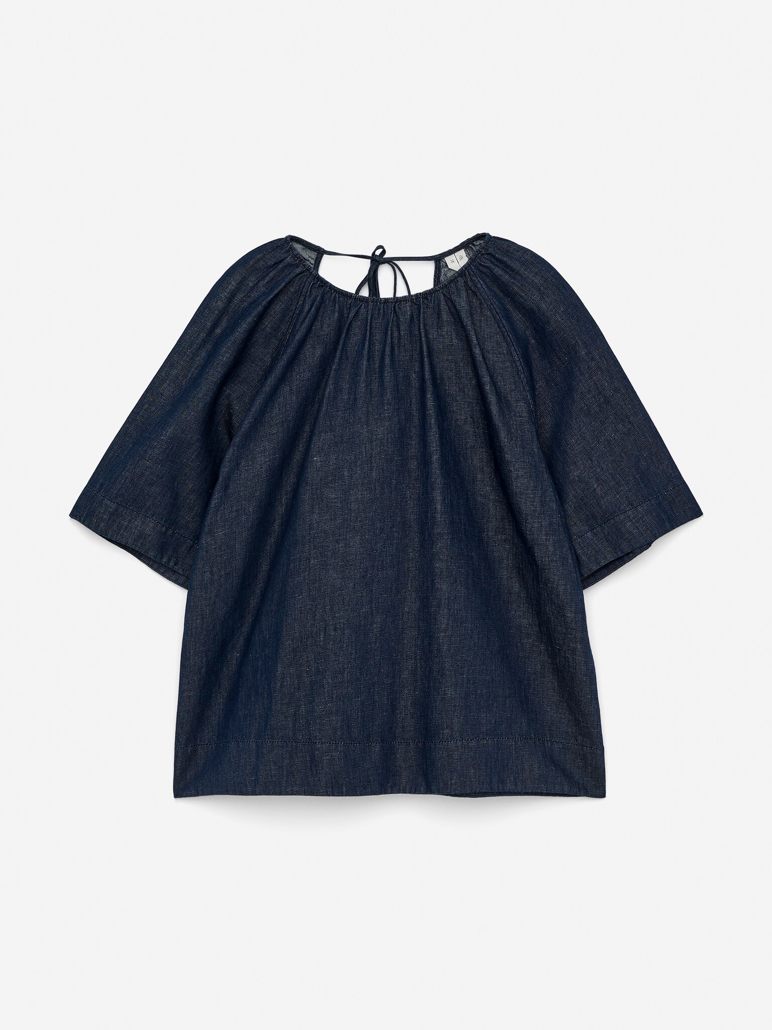 Geraffte Denimbluse - Dunkelblau