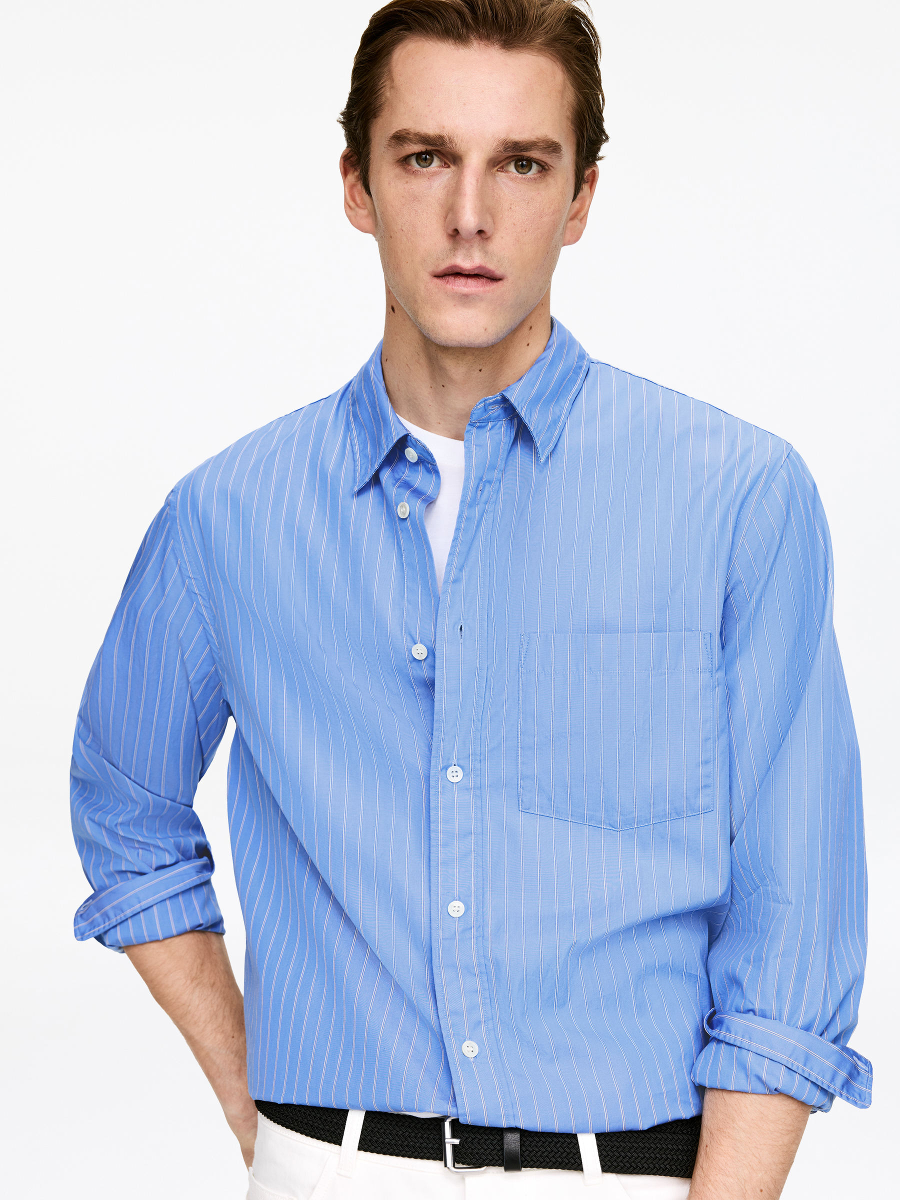 Relaxed Poplin Shirt - Blue/Striped - Loose fit - Men - StillMedia/Lookbook - 3