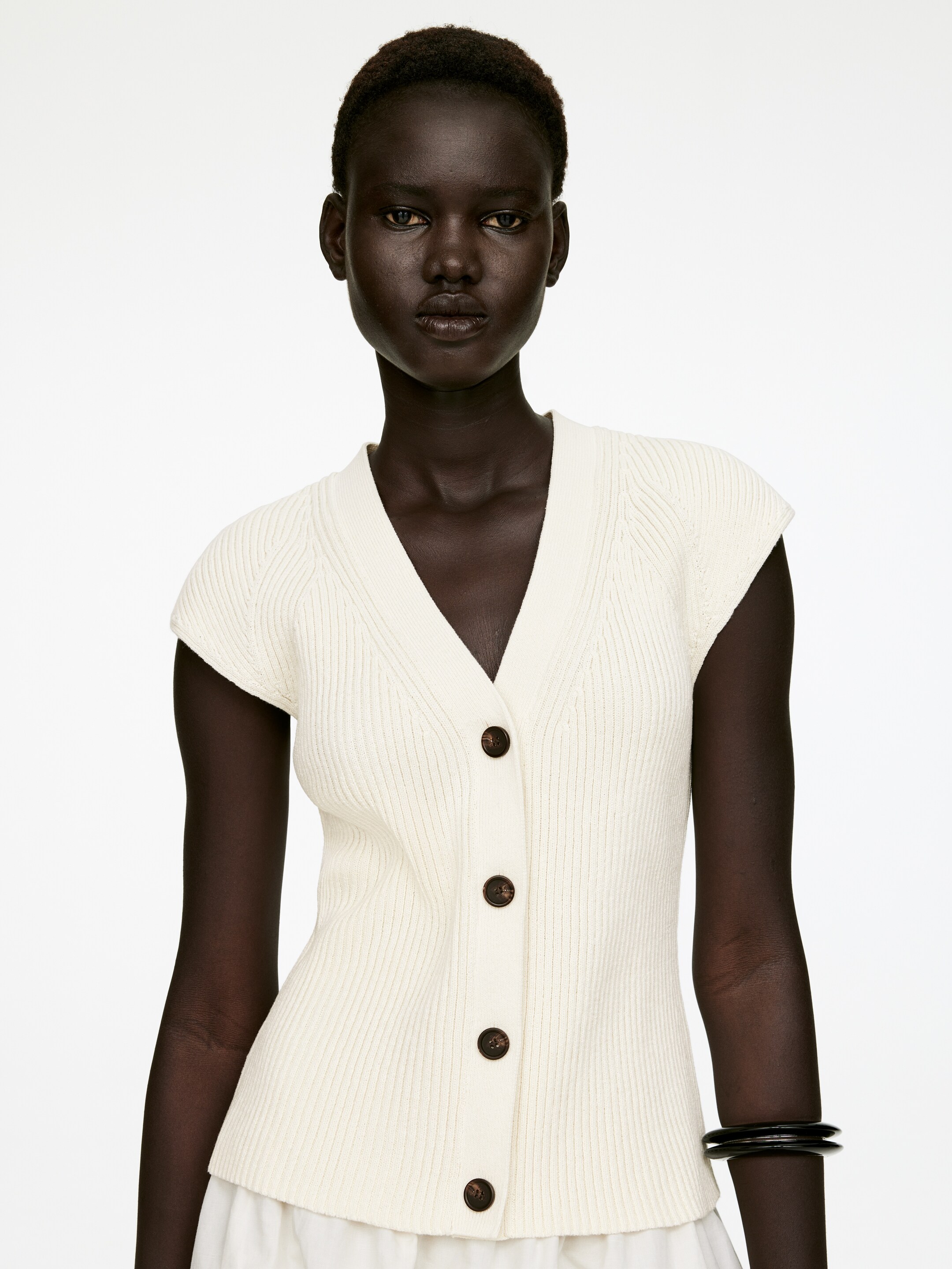 Ver imagem maior: Top de malha sem mangas - Branco sujo - SENHORA | H&M PT 4