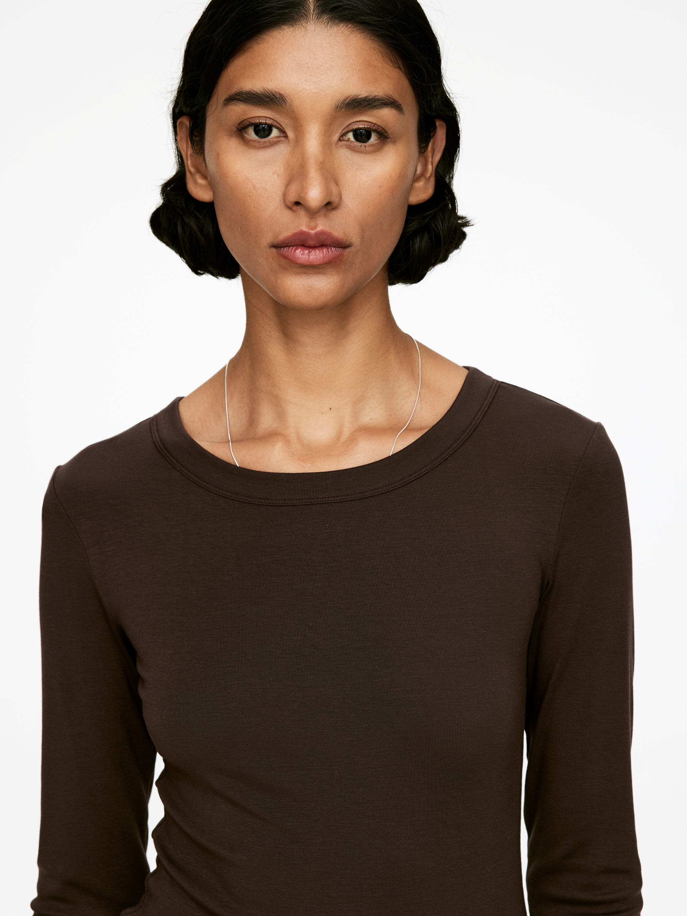 Rib Long-Sleeve Top - Dark Brown - Slim fit - Women - StillMedia/Lookbook - 4
