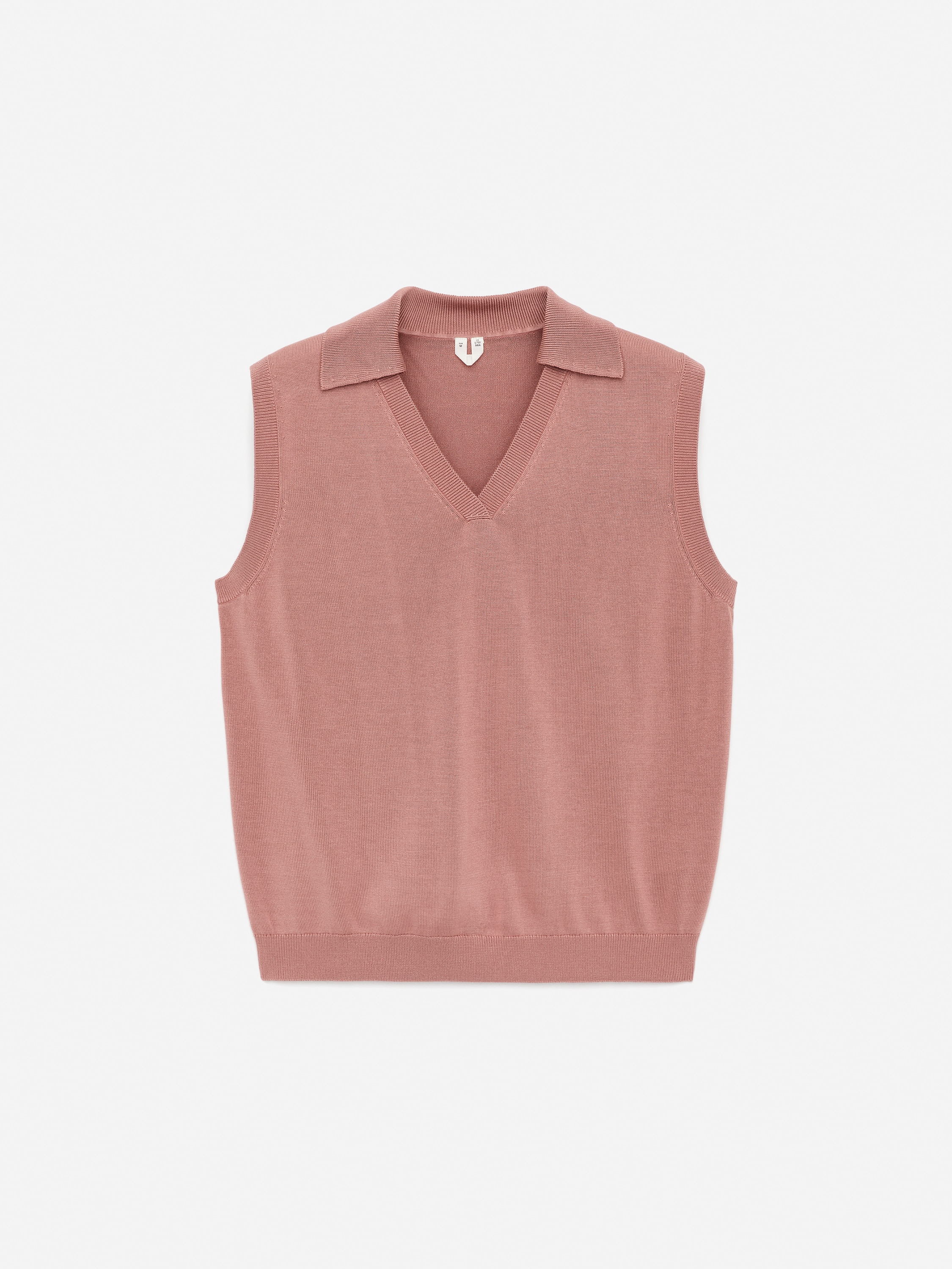 Knitted V-Neck Vest - Dusty Pink/Fekete