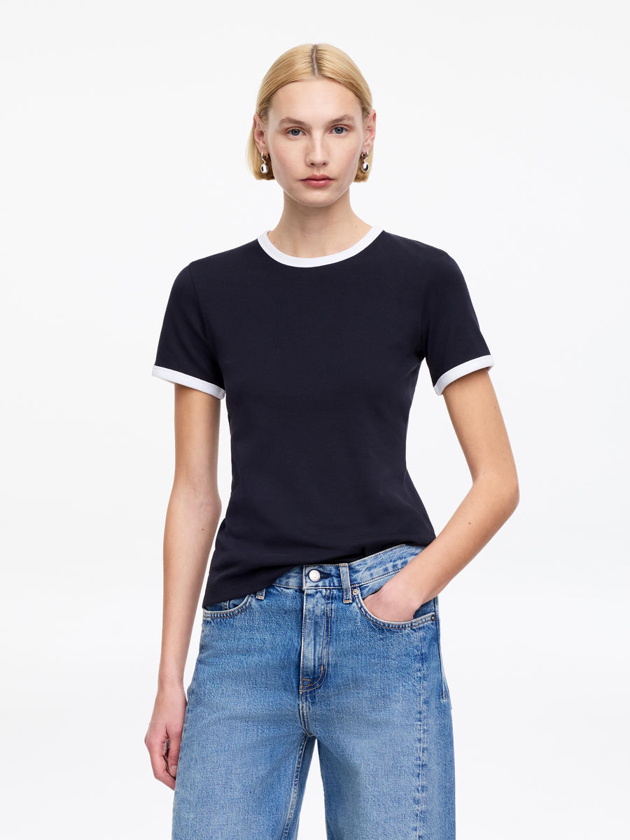 ARKET Women's  Ribbed T-Shirt Blue,  size S
