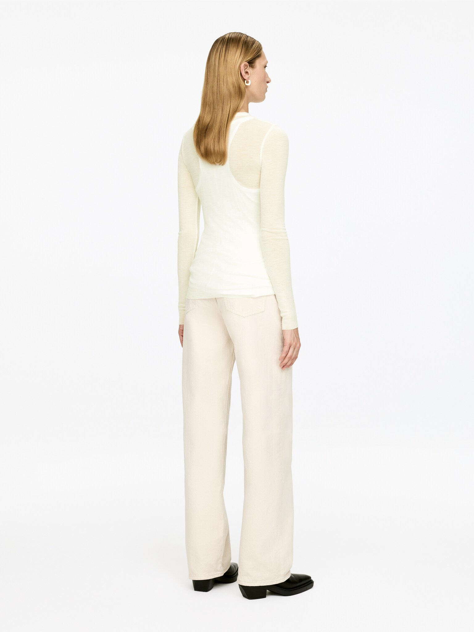 Long-Sleeved Merino Top - Beige/Donkerbruin/Dark Grey Melange/Black/Rood/Donker mosterdgeel - 3