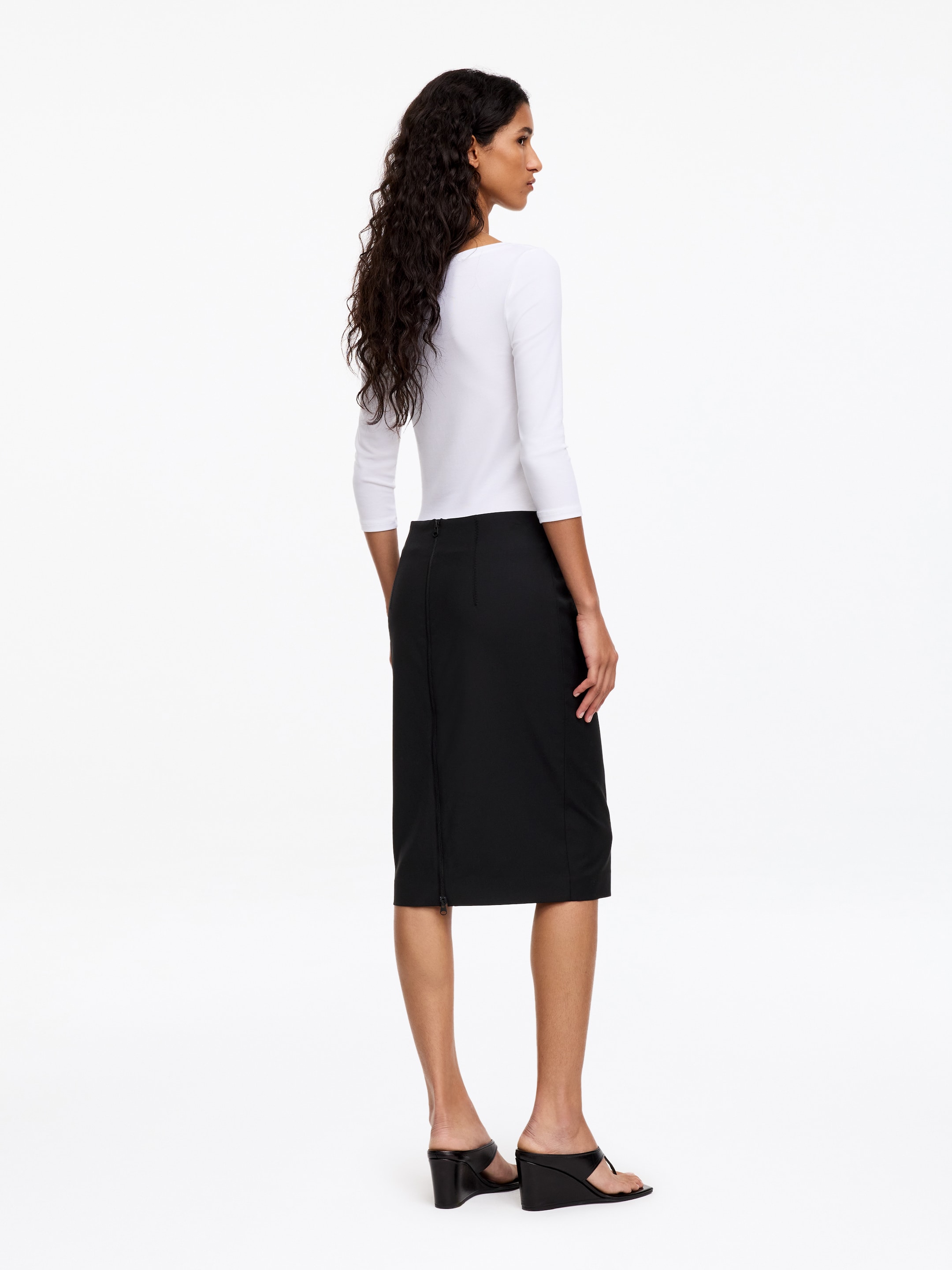 Wool Blend Pencil Skirt - Black - Slim fit - women - StillMedia/Lookbook - 5