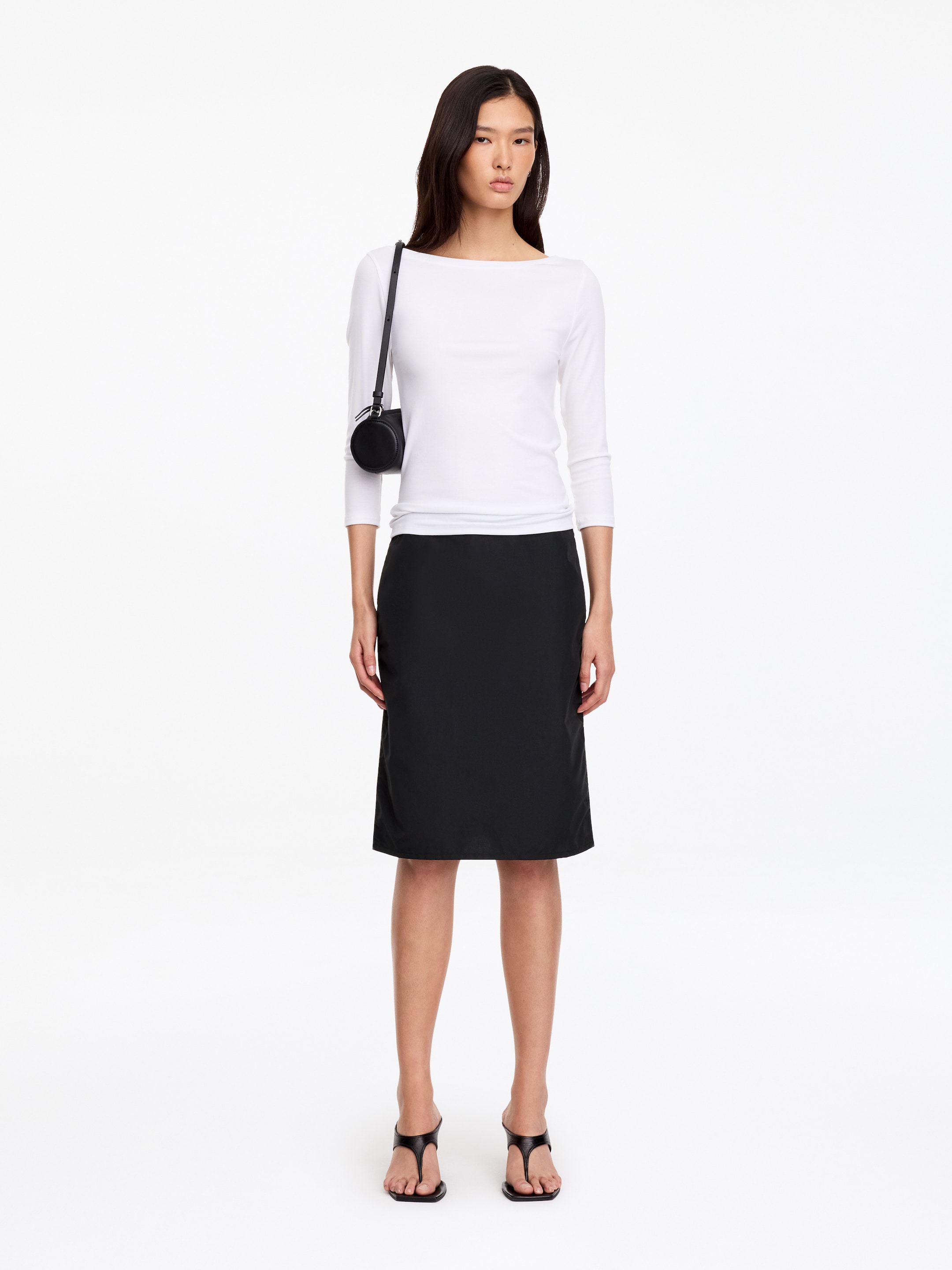 Cotton-Nylon Pencl Skirt-Black-20548