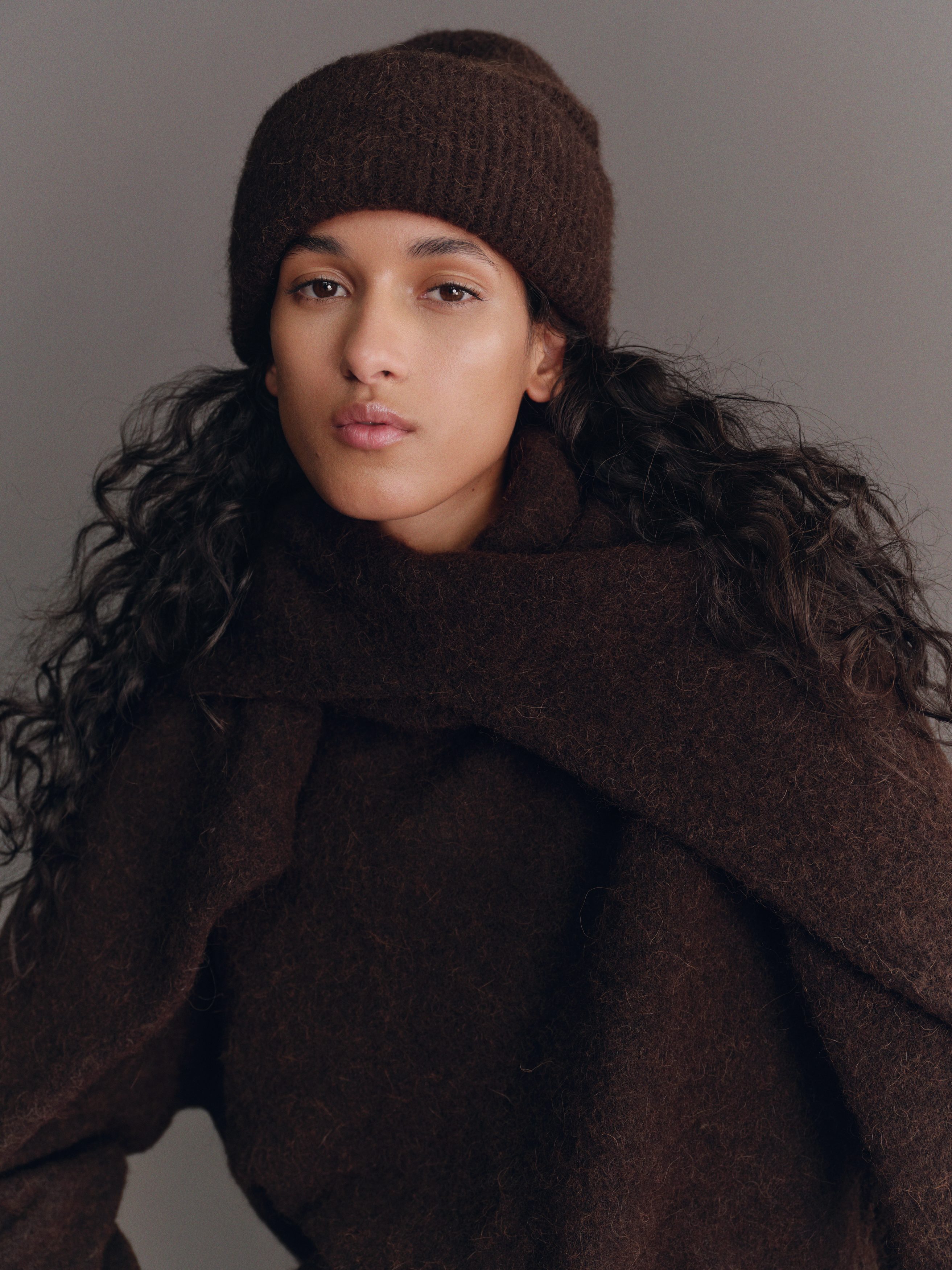 Alpaca-Merino Blend Beanie-#3B312B-8494