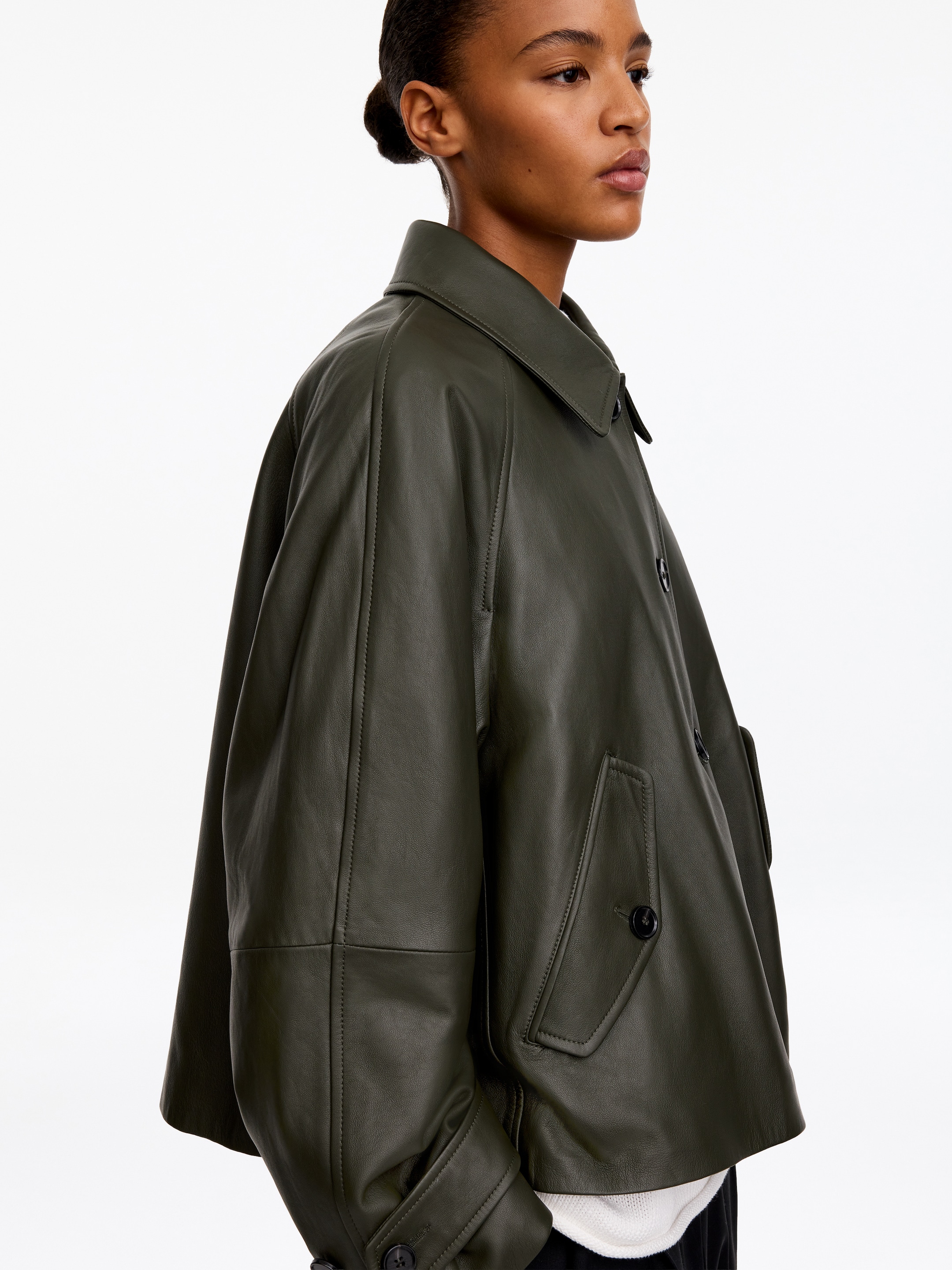 Chaqueta de piel evasé - Verde oscuro - Corte estándar - women - StillMedia/Lookbook - 4