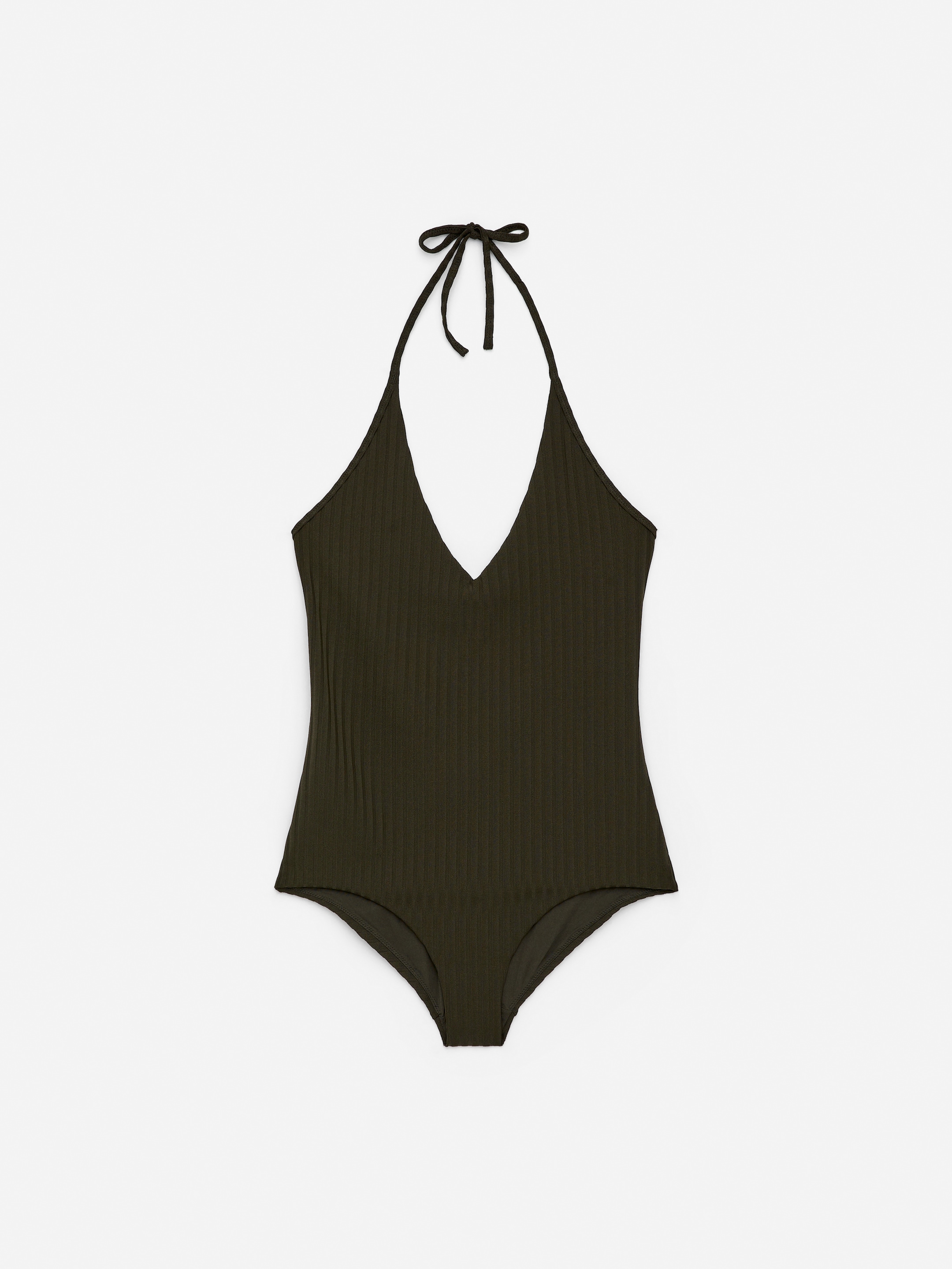 Ribbed Halterneck Swimsuit-#2f2e20-15350