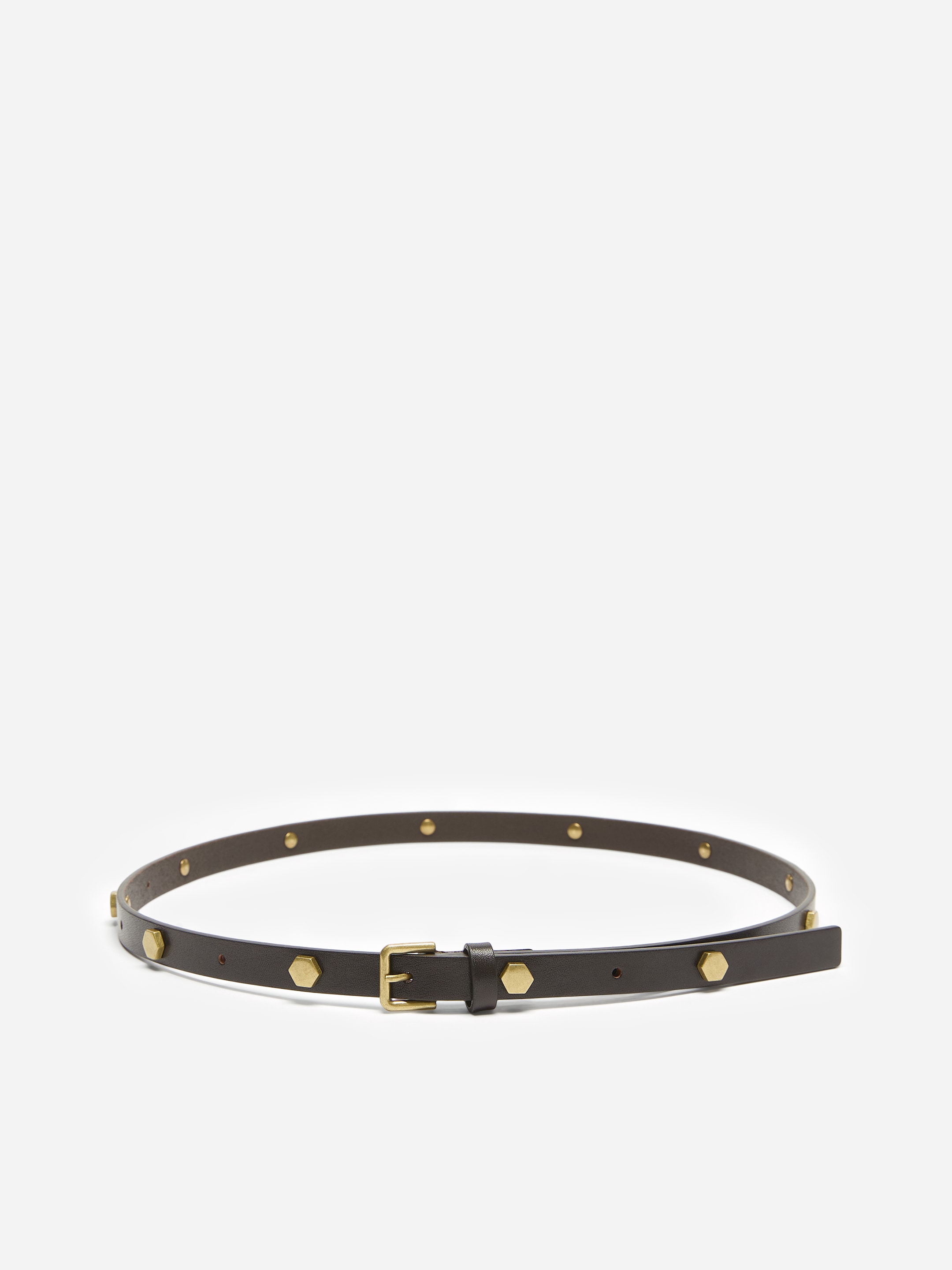Cintura in pelle con borchie-Brown-21173