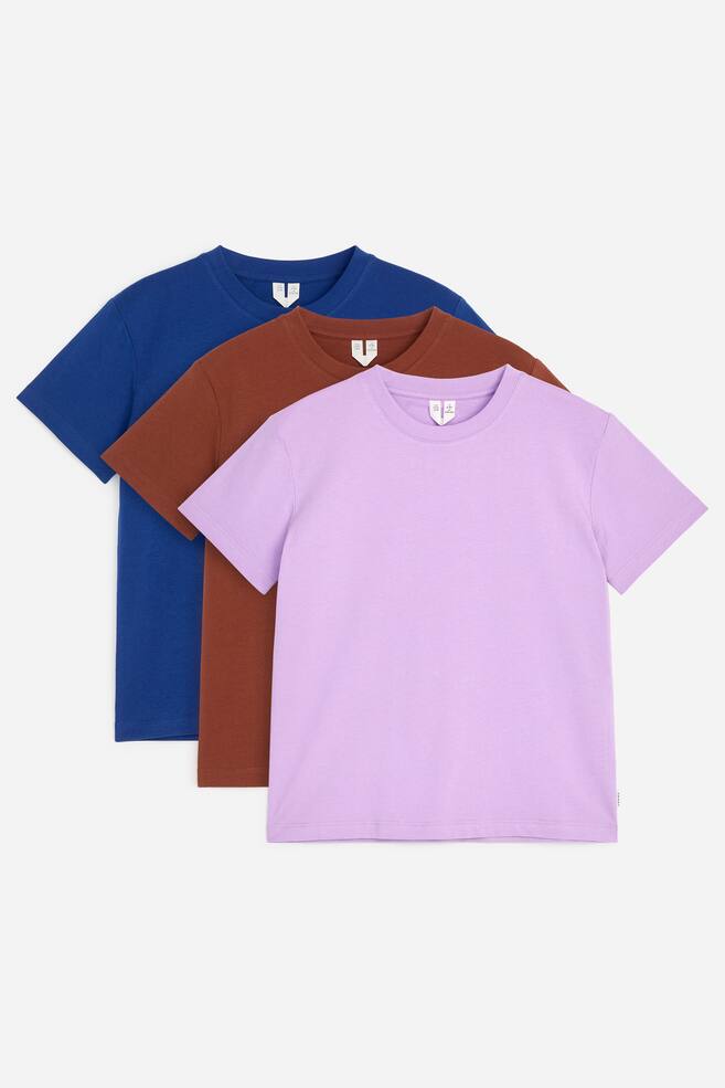 Crew-Neck T-Shirt Set of 3 - Lilac/Rust/Blue/White/White/Grey/Dark Blue/Blue/Off White/Khaki Green/Pink/Lilac/Red/Blue/White/Khaki Green/Lilac/Yellow/Pink - 1