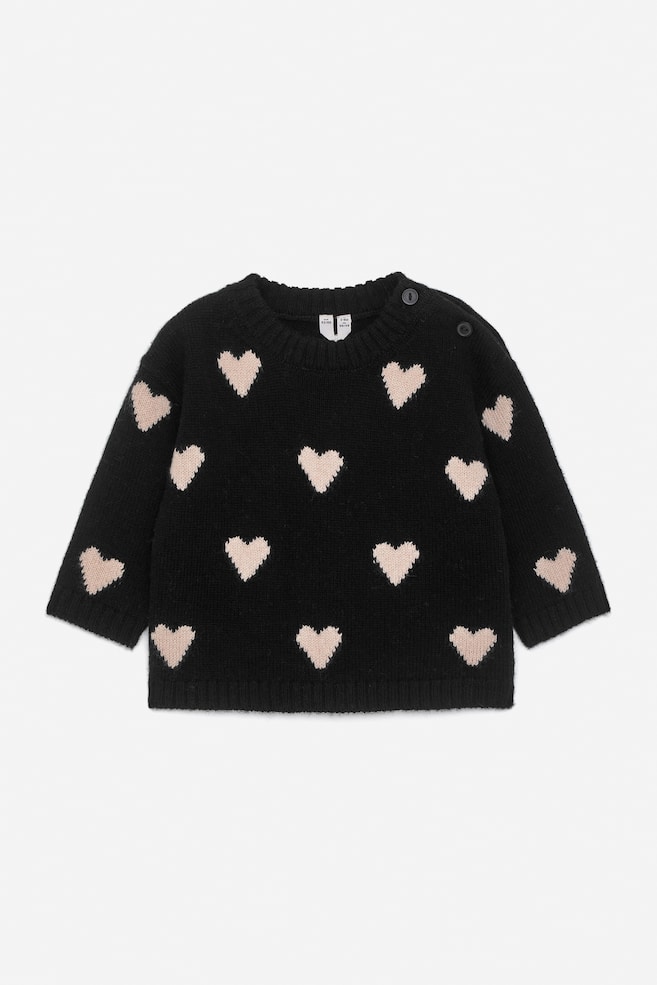 Pulover tricotat intarsia - Negru/Bej - 1