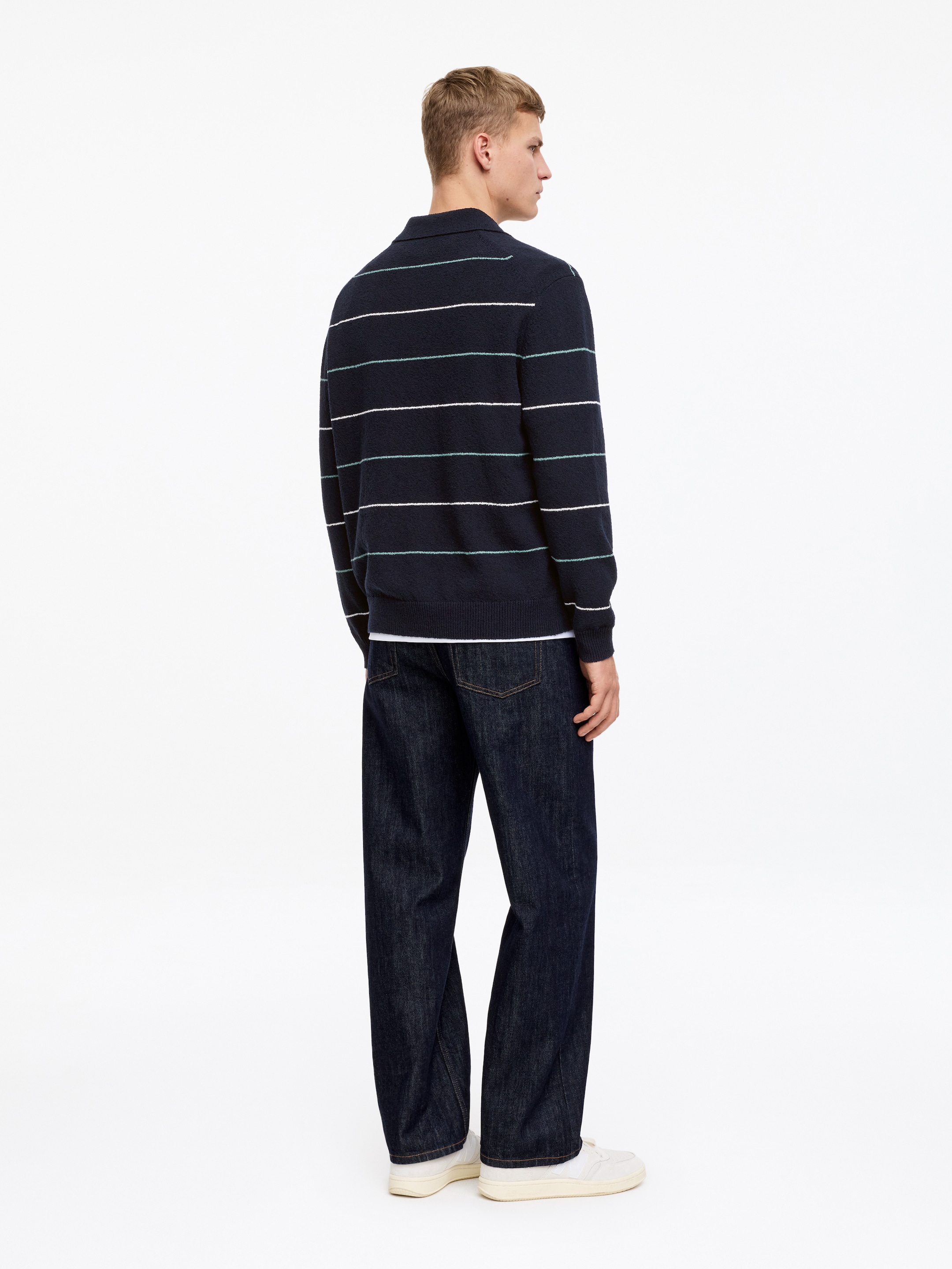 Knitted Polo Shirt - Dark Blue/Striped - Regular fit - Men - StillMedia/Lookbook - 4