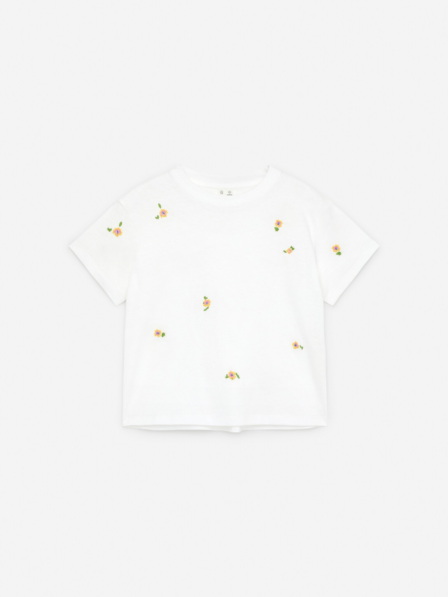 Tricou cu croială largă - Broderie albă/florală/Alb
