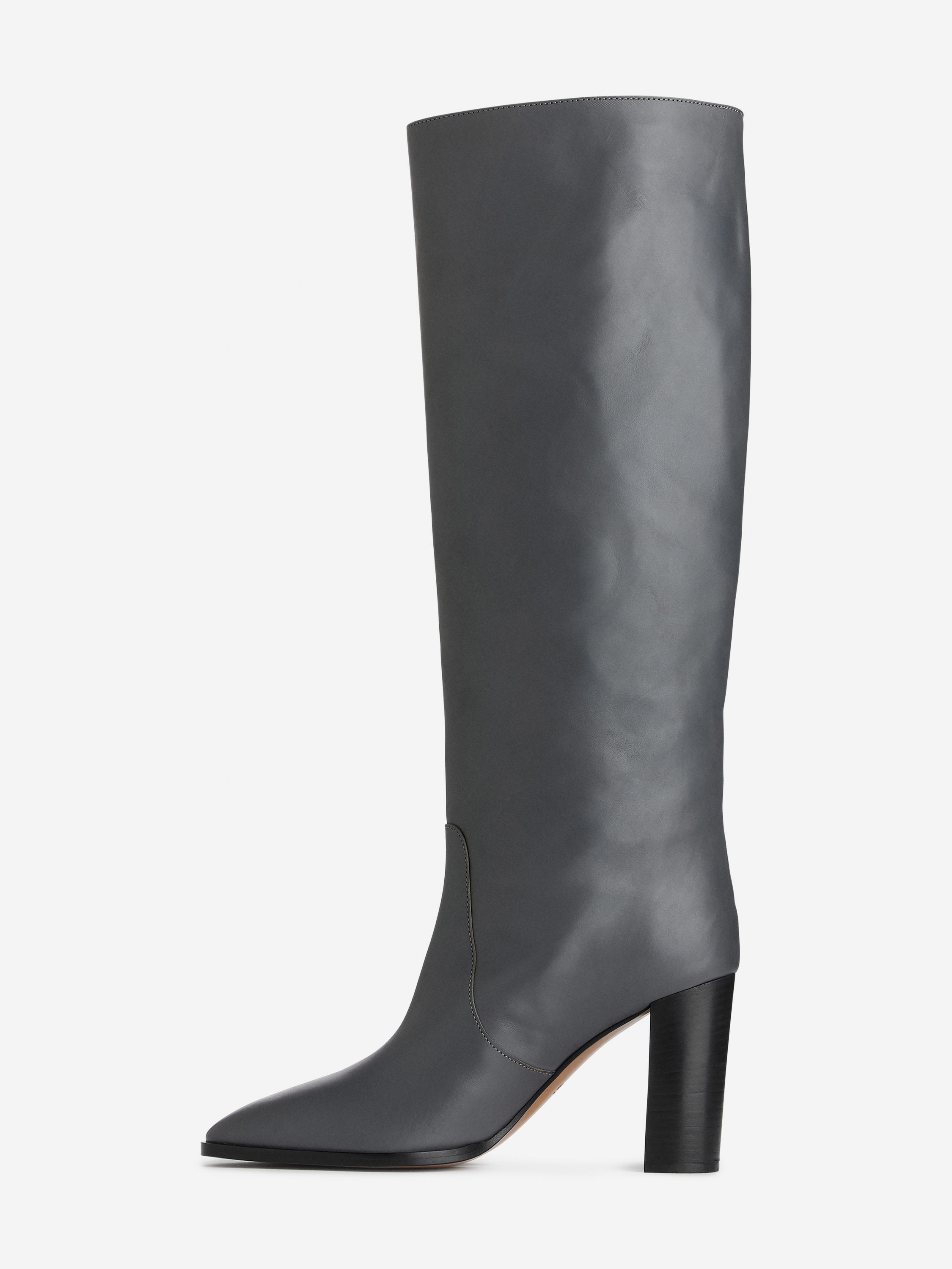 Knee-High Leather Boots - Grey - Women - StillMedia/DescriptiveStillLife - 3