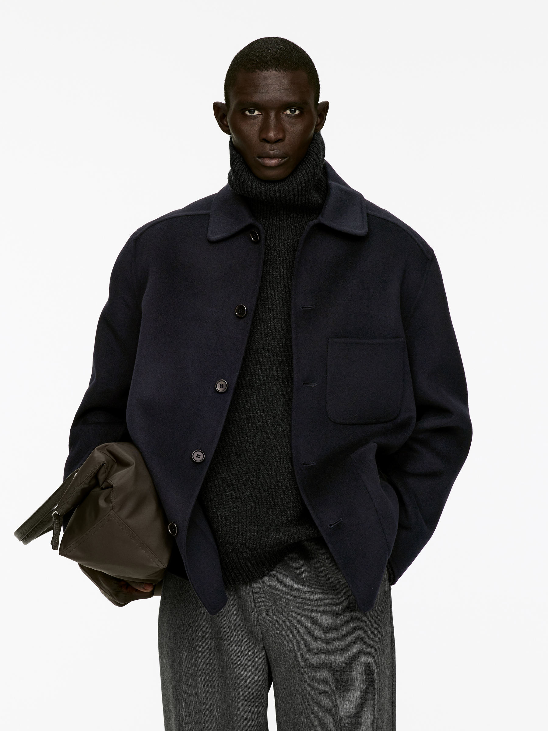 Double-Face Wool Blend Jacket - Dark Blue - Loose fit - Men - StillMedia/Lookbook - 7