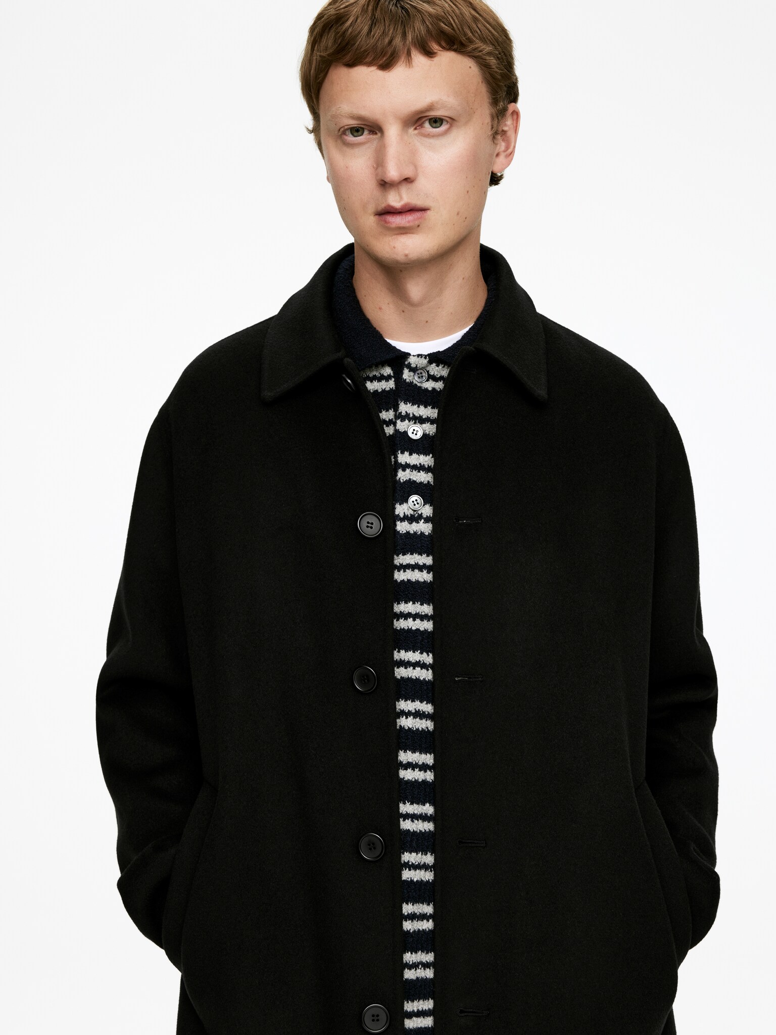 Manteau en laine double face - Noir - 4