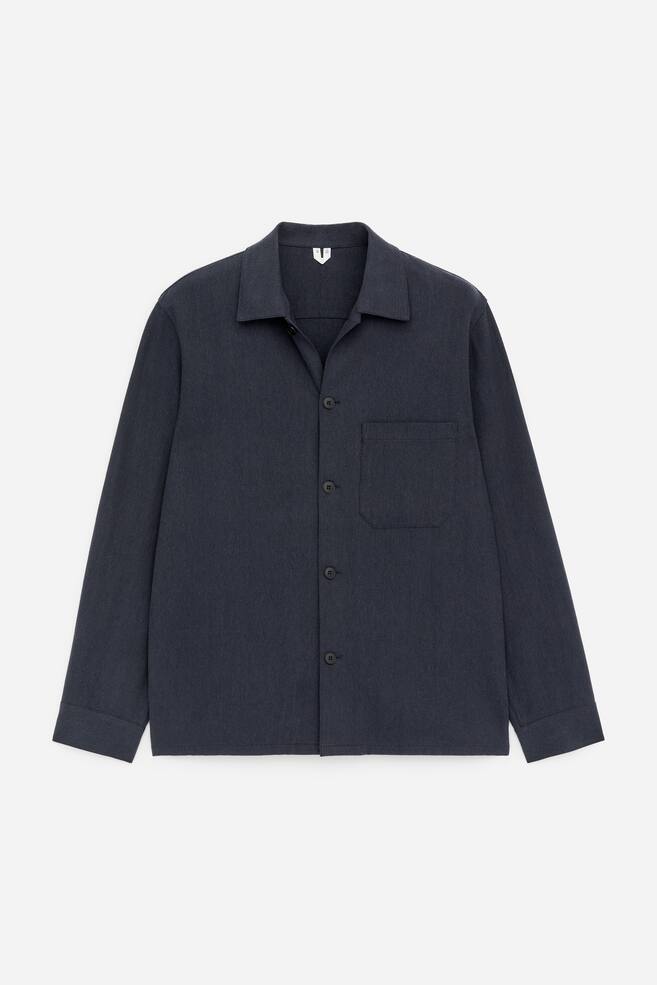 Tencel Blend Canvas Overshirt - Dark Blue/Beige - 1