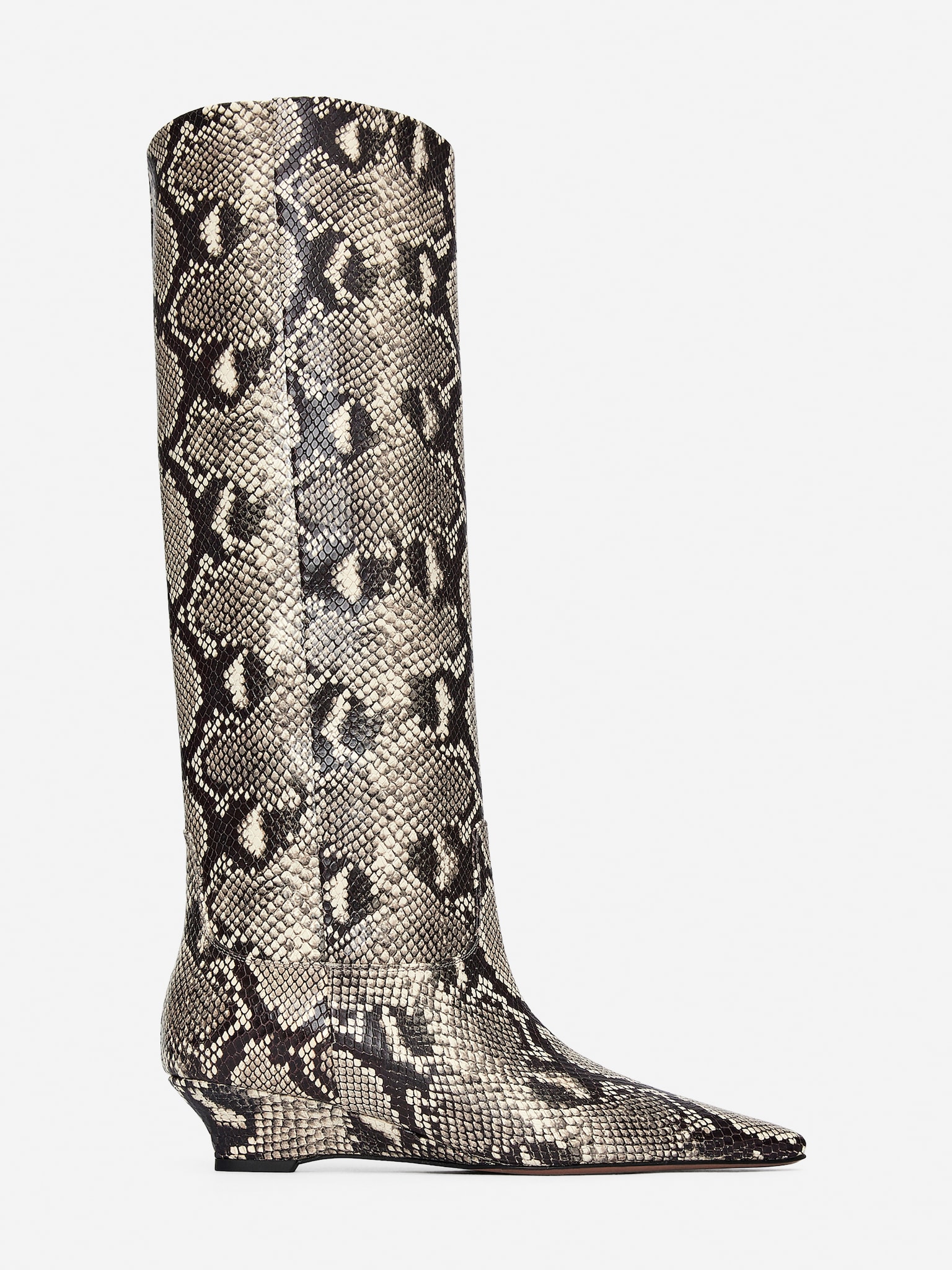 Wedge-Heel Leather Boots - Beige/Black