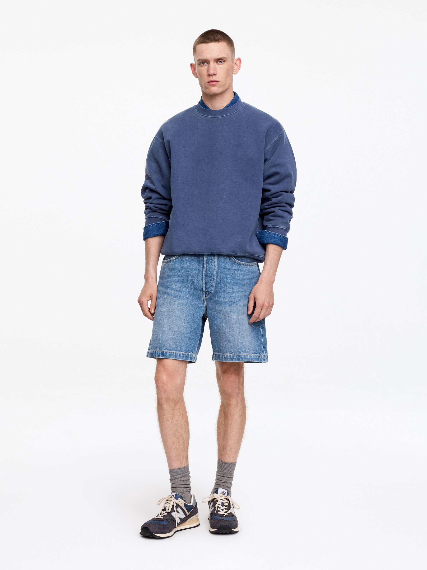 Relaxed Denim Shorts-#3E64A7-19197