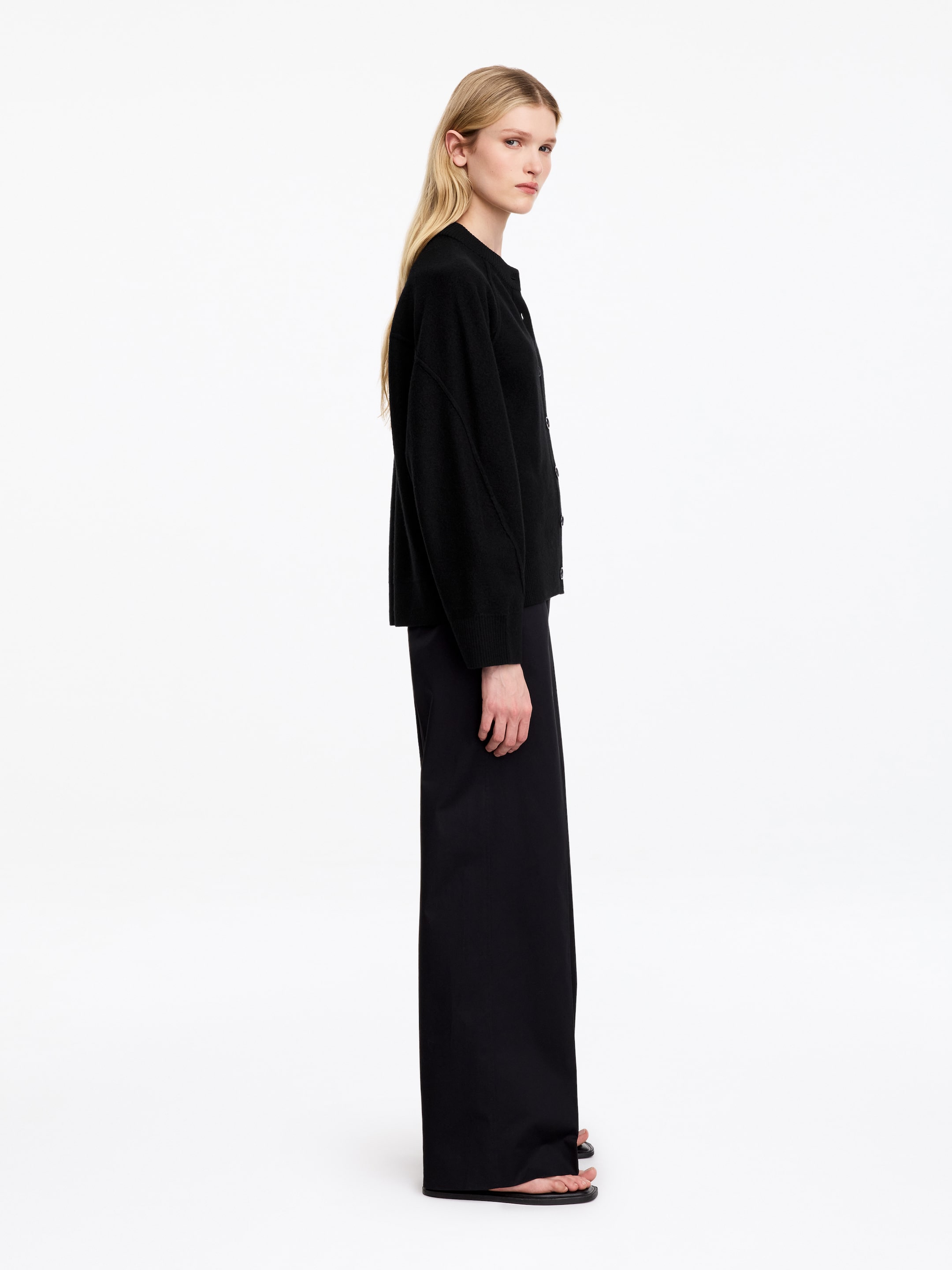 Boiled Wool Cardigan - Black - Loose fit - women - StillMedia/Lookbook - 2