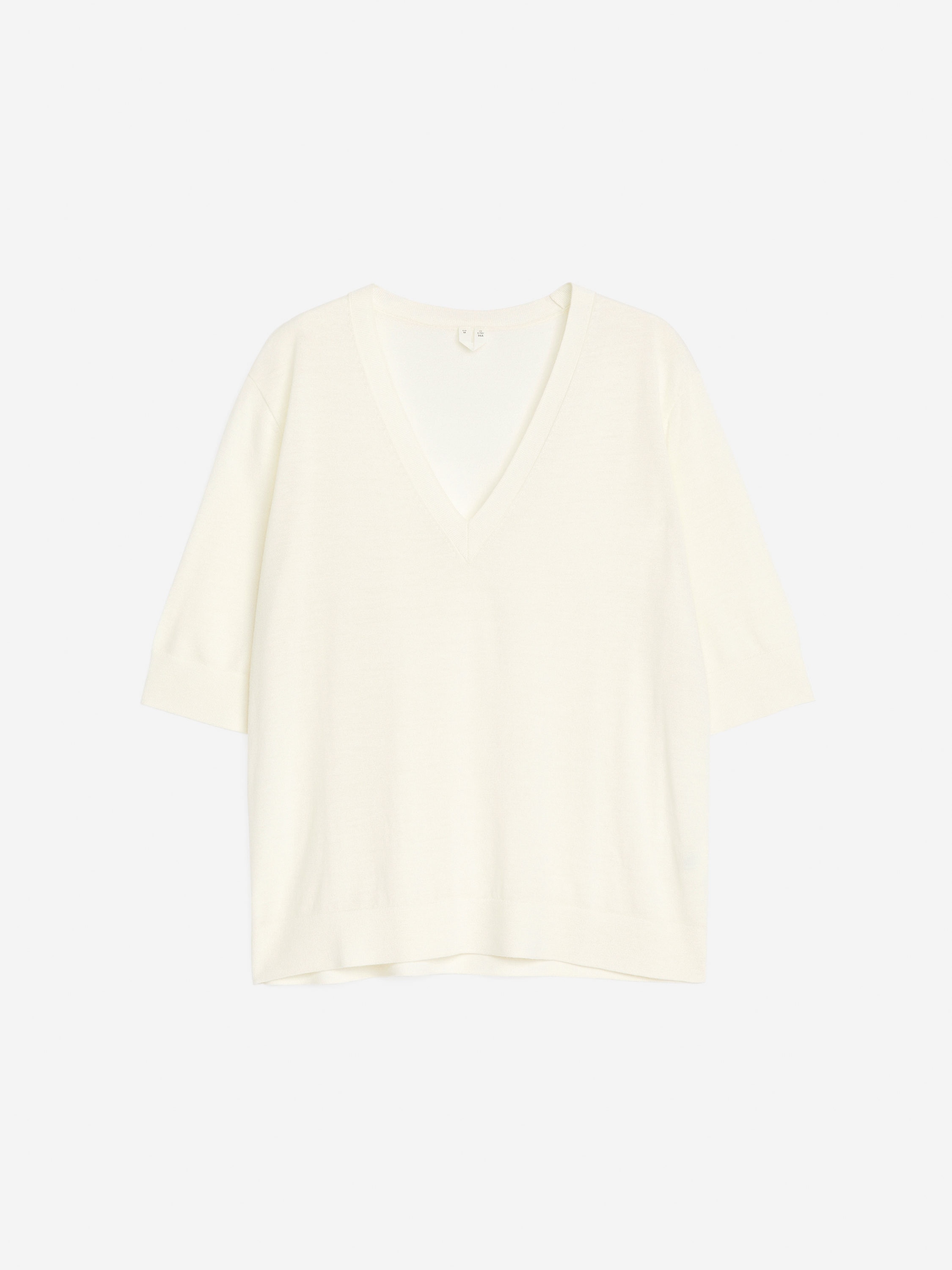 V-Neck Merino Jumper-#F4F3E9-12250