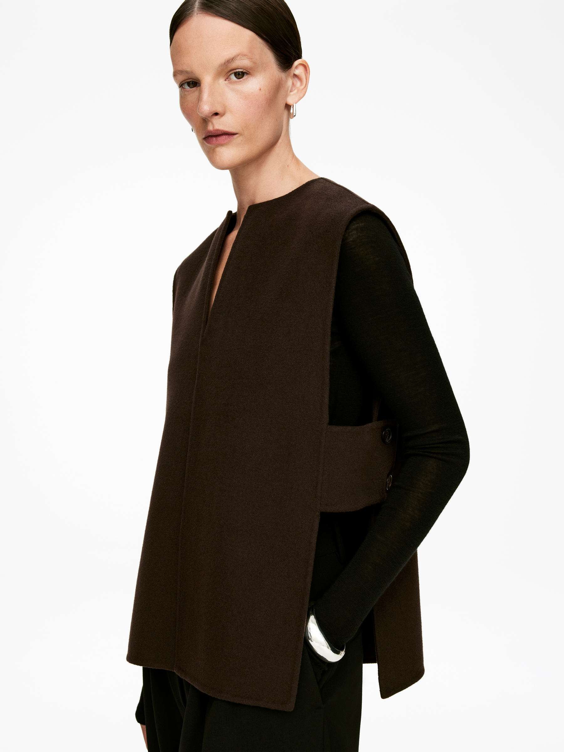 Gilet en laine mélangée doublée - Marron foncé - Slim fit - Femme - StillMedia/Lookbook - 5