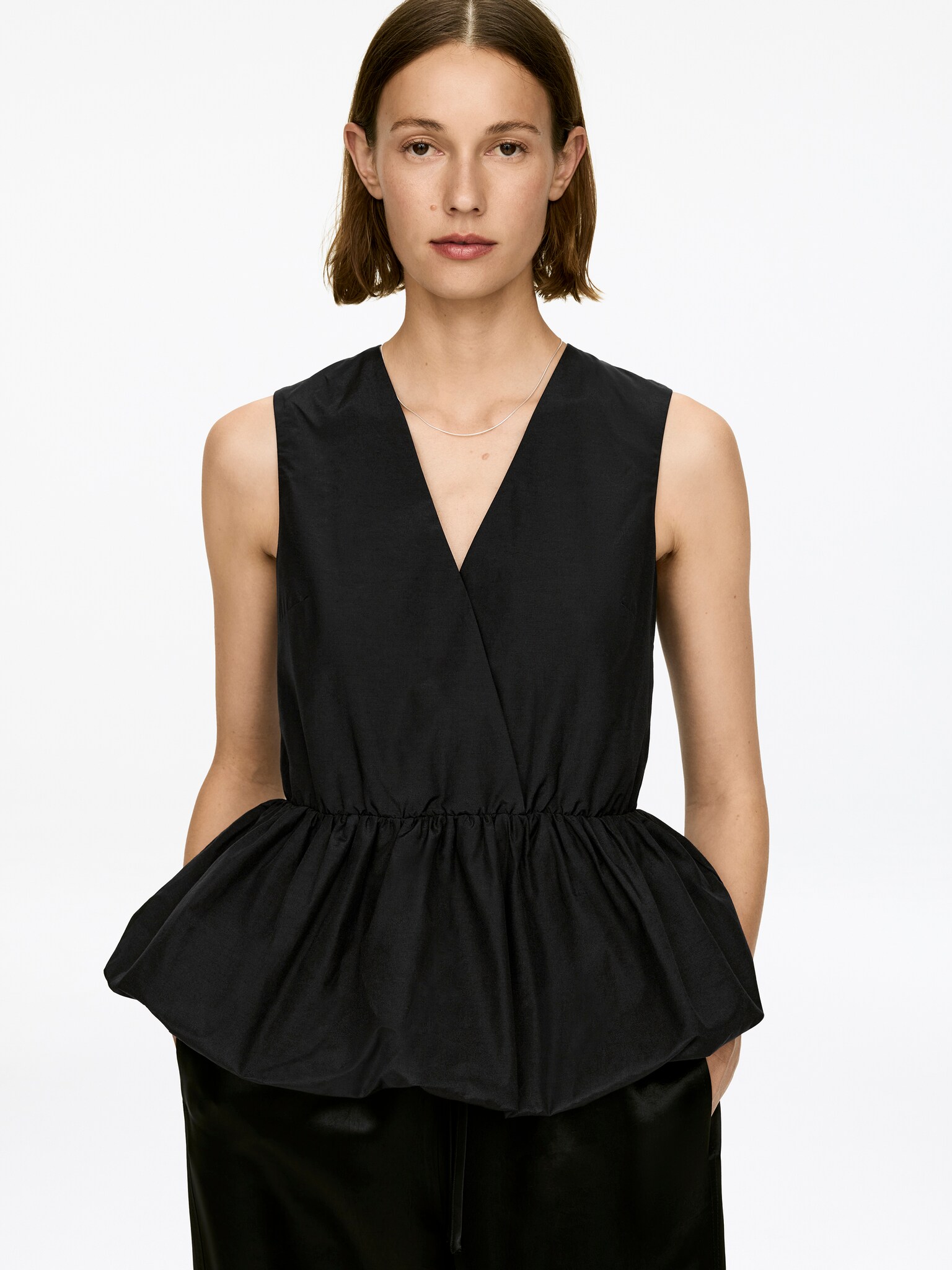 Top de tafetán peplum - Negro/Rosa - 5