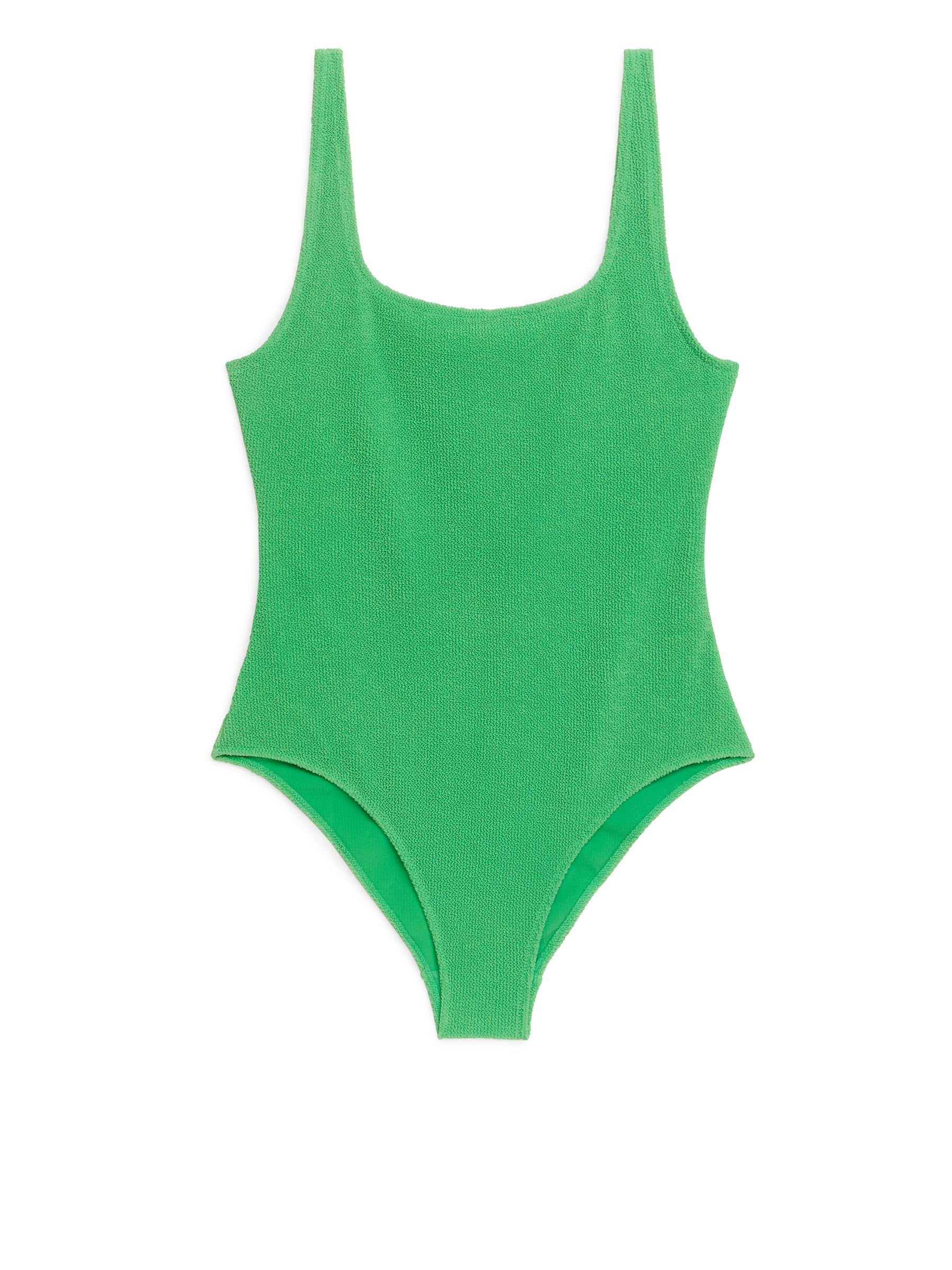 Crinkle Square Neck Swimsuit - Green - Slim fit - Women - StillMedia/DescriptiveStillLife - 2