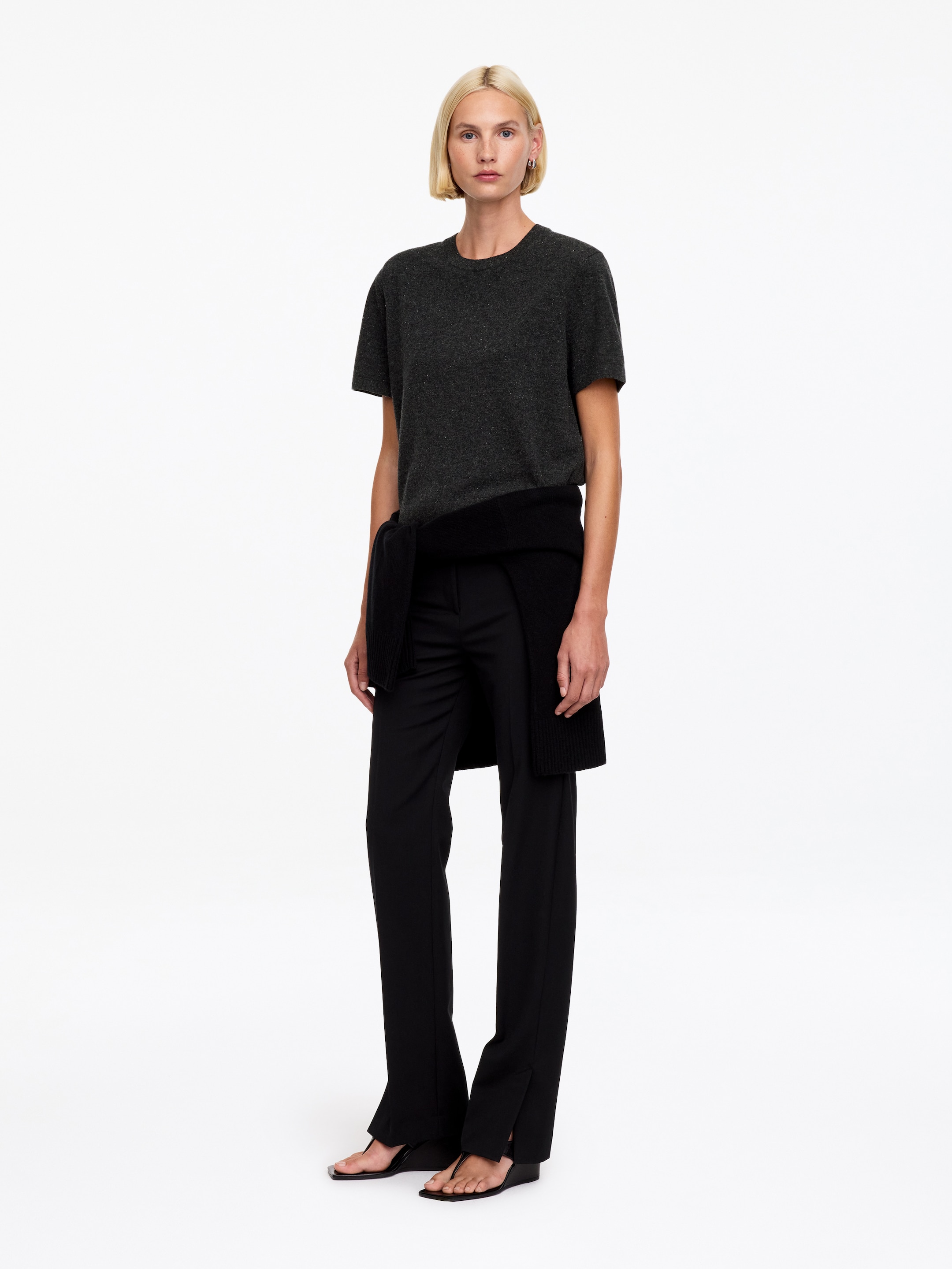 Wool Knitted T-Shirt - Dark Grey Melange - Regular fit - women - StillMedia/Lookbook - 3