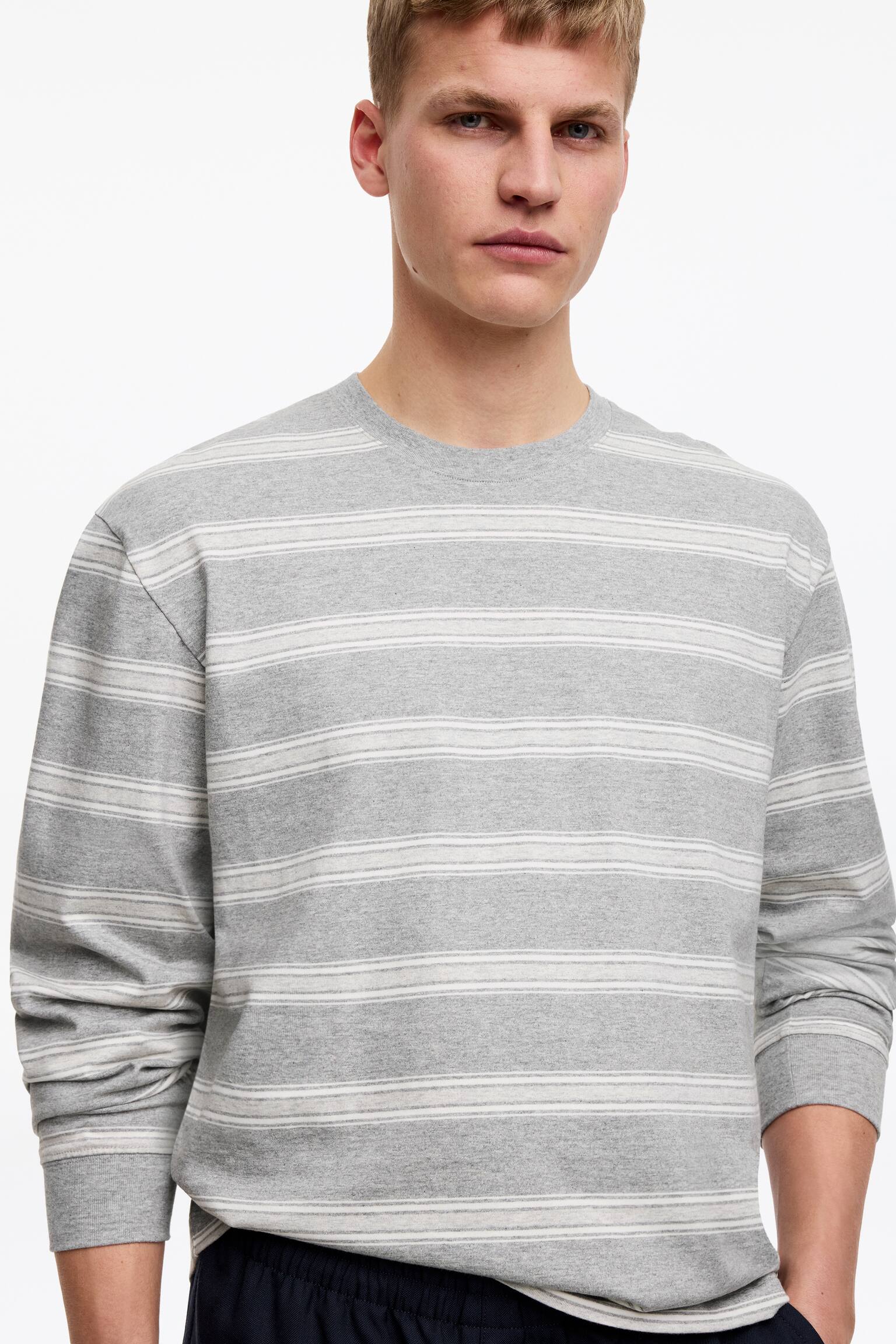 Χαλαρό Μακρυμάνικο T-Shirt - Γκρι/Λευκό - 6