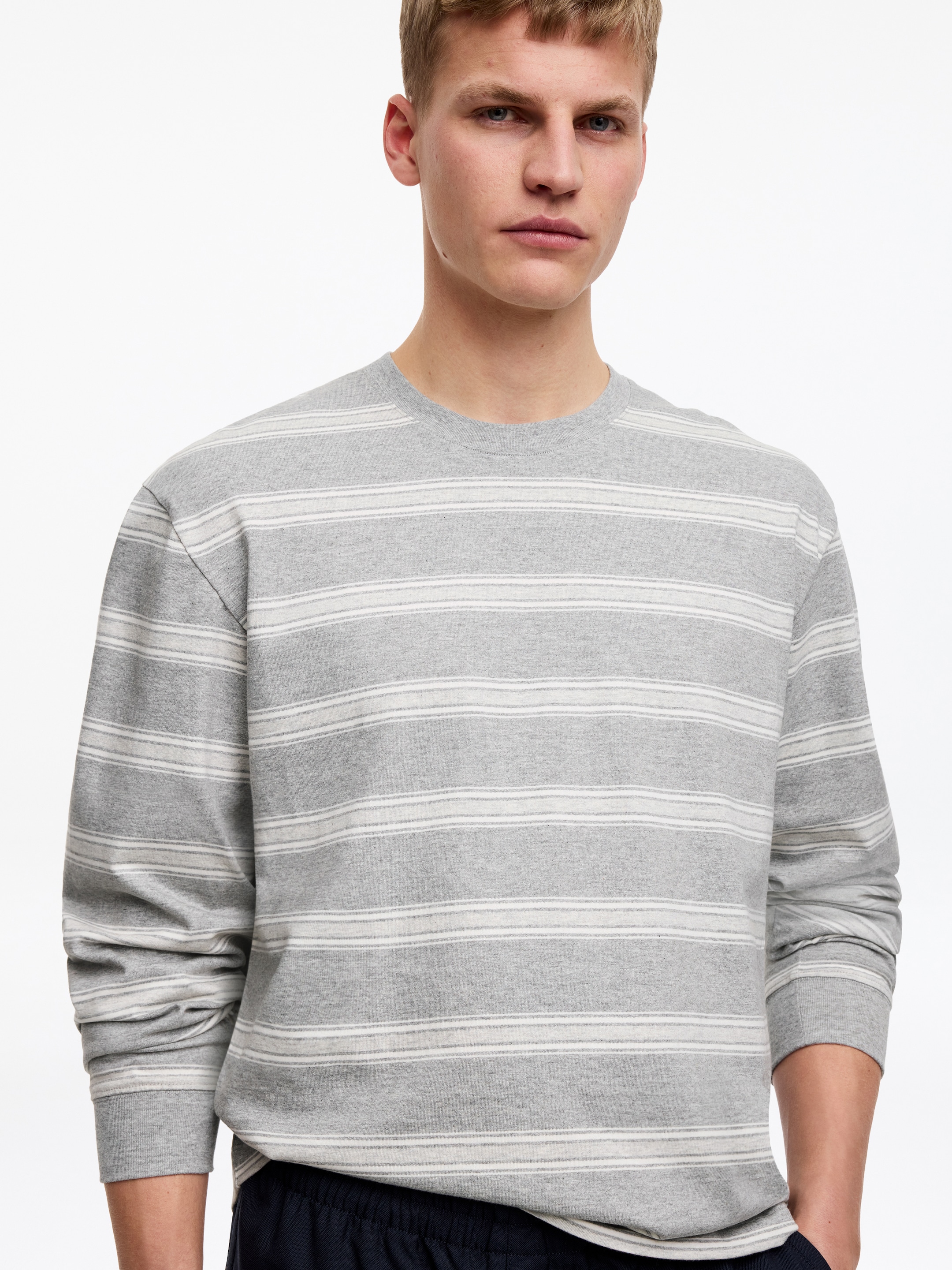 T-shirt décontracté à manches longues - Gris/Blanc - Relaxed fit - Homme - StillMedia/Lookbook - 3