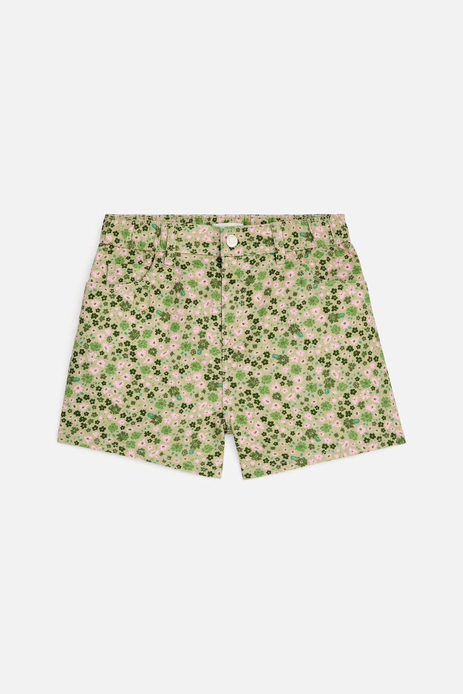 Denimshorts - Khakigrønn/rosa blomster/Rosa/oransje/Blå/broderte sitroner - 1